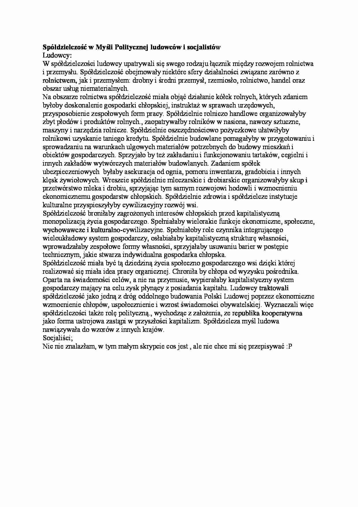 Spółdzielczość w Myśli Politycznej ludowców i socjalistów - strona 1