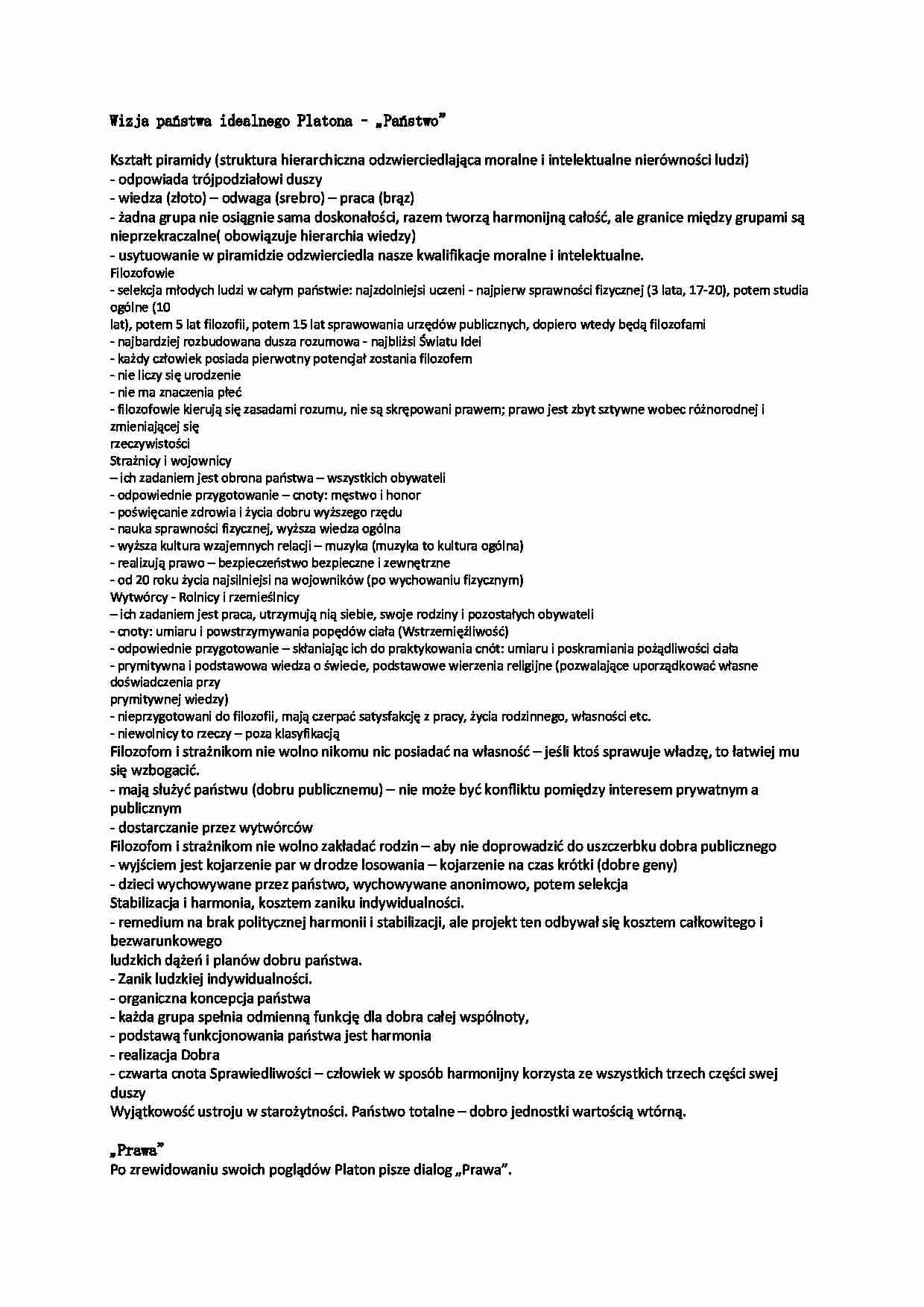 Wizja państwa idealnego Platona - strona 1