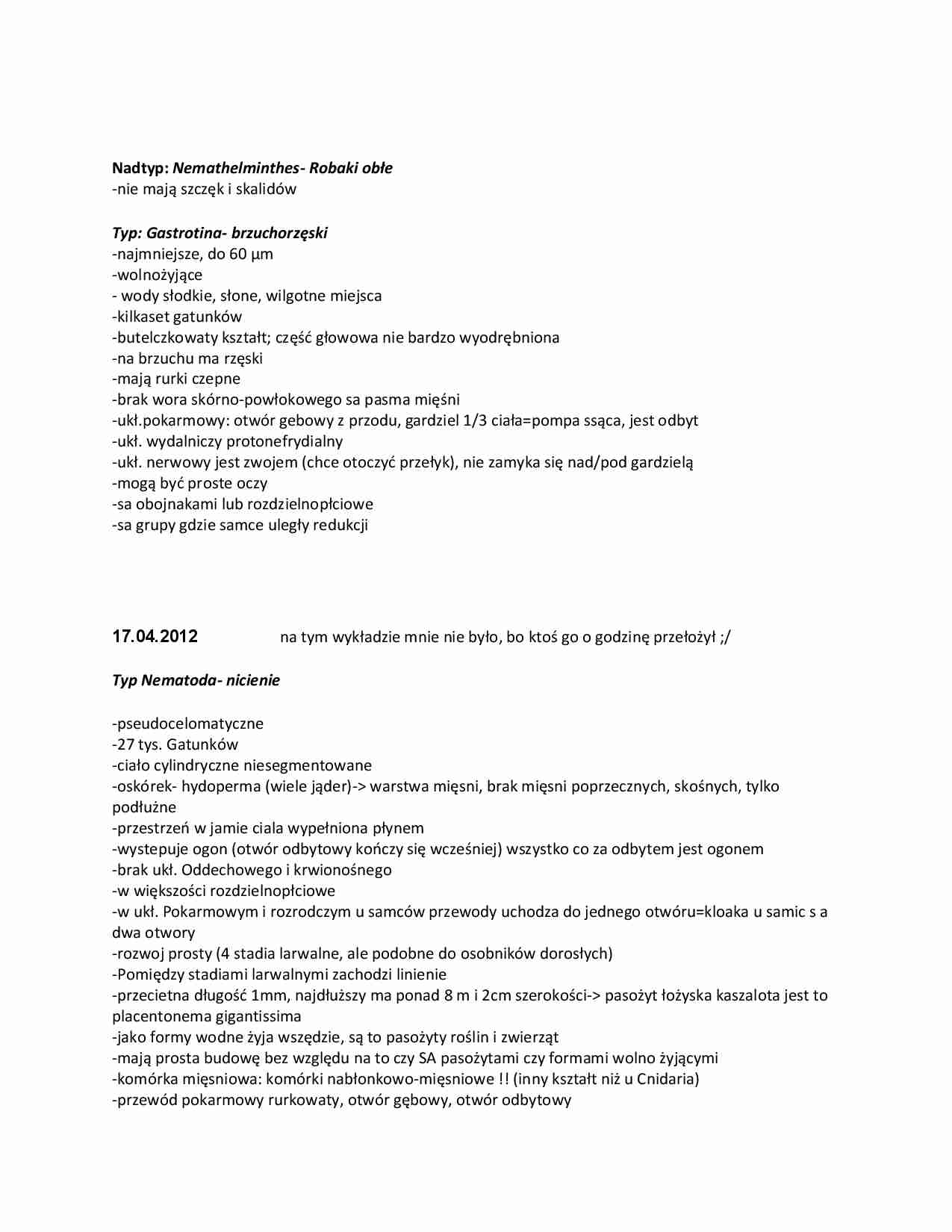 Zoologia systematyczna-Robaki obłe - strona 1
