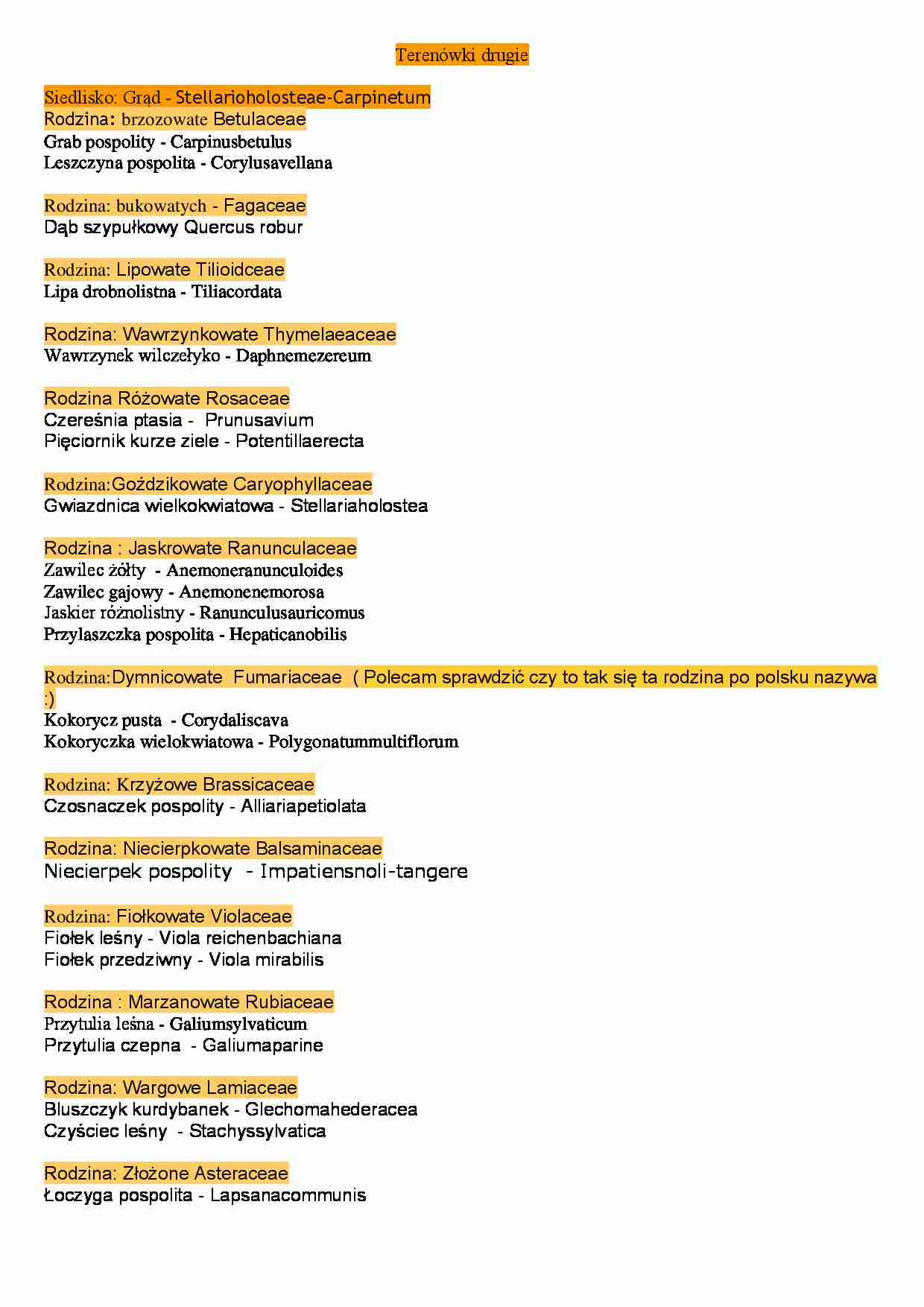 Spis gatunków- terenówka 2 - strona 1