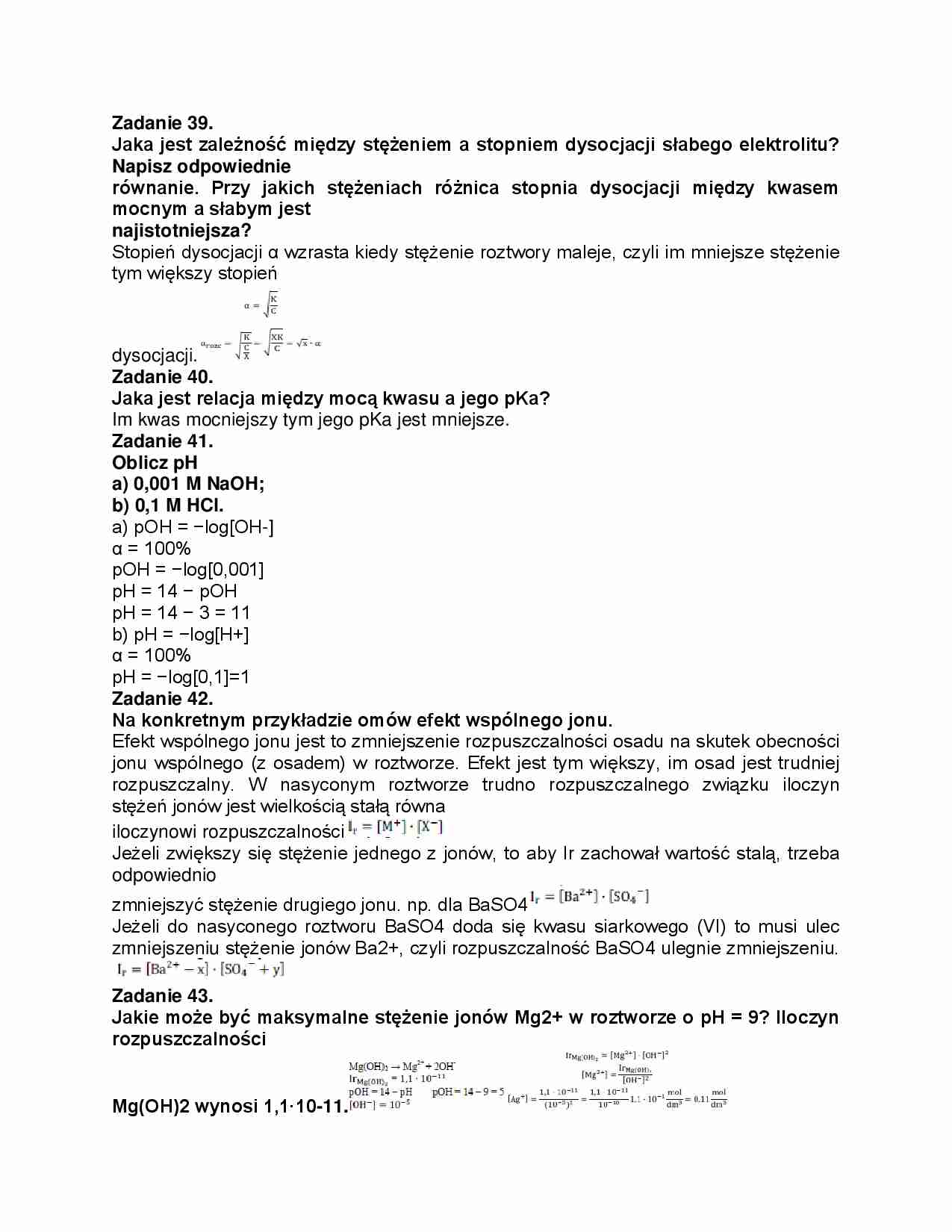 Chemia analityczna - Stopień dysocjacji - zadania  - strona 1