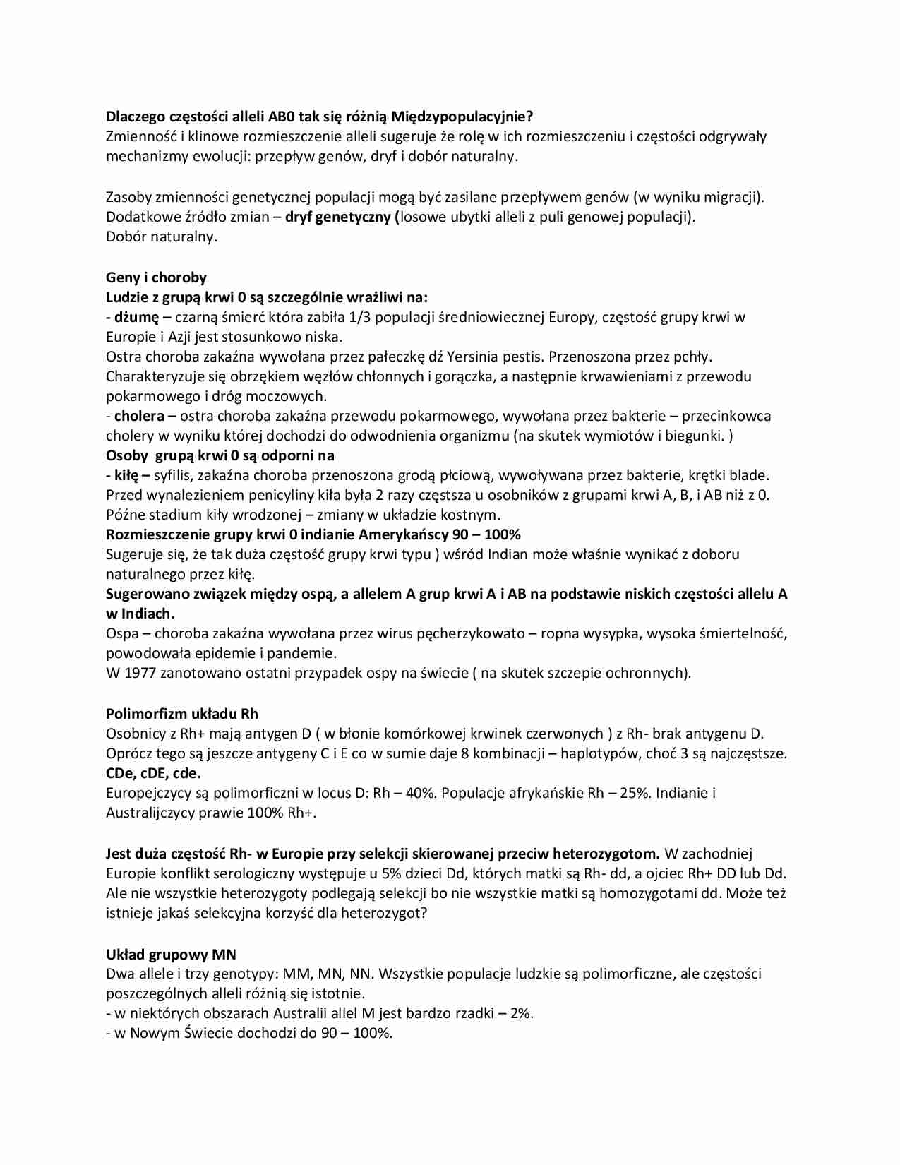 Opracowanie zagadnień z genetyki populacyjnej 1 - strona 1