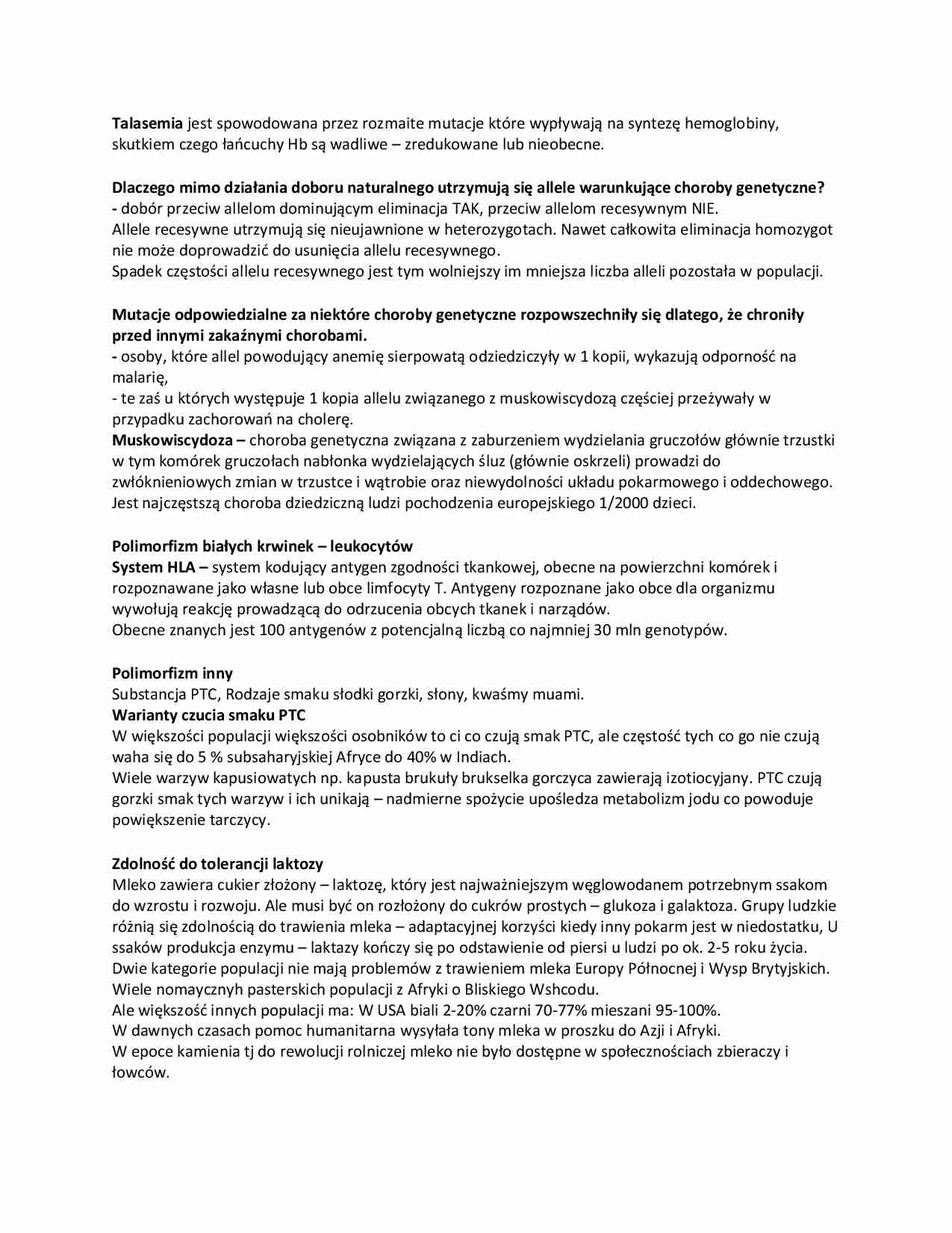 Opracowanie zagadnień z genetyki populacyjnej - strona 1