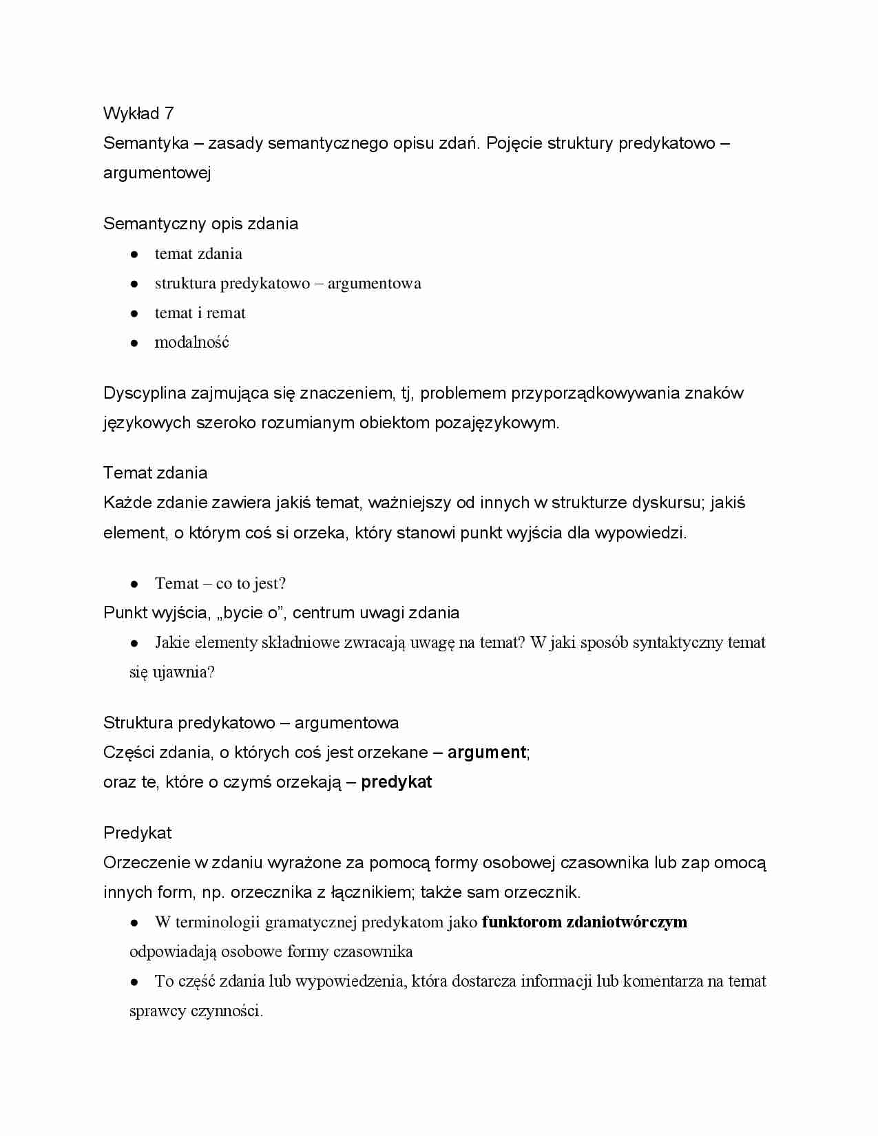 Semantyka - zasady semantycznego opisu zdań-wykład - strona 1