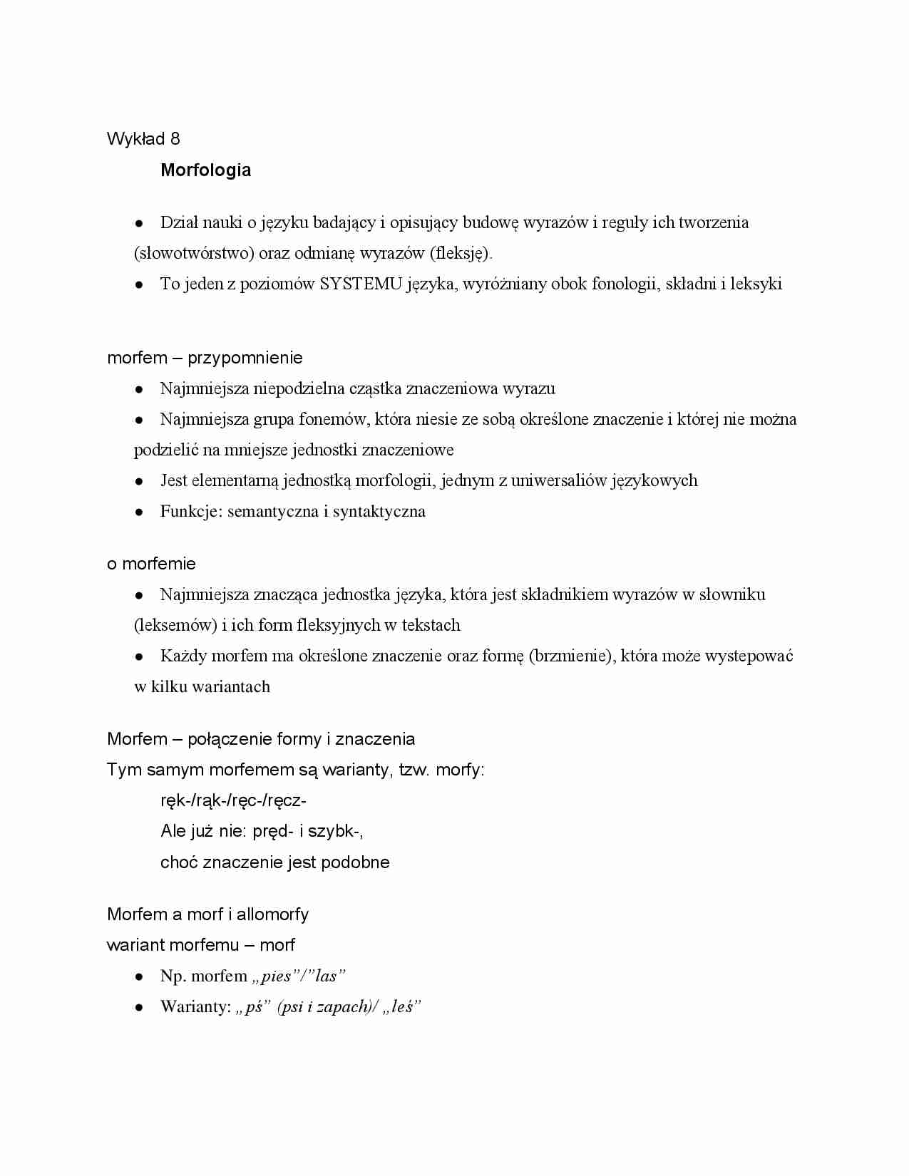 Wstęp do językoznawstwa,morfologia-wykład - strona 1