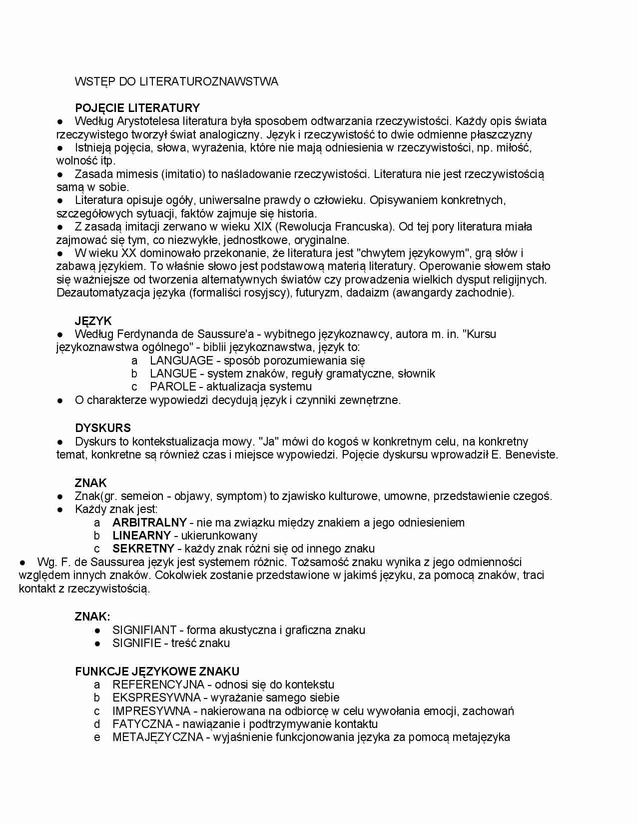 Wstęp do literaturoznawstwa-pojęcie literatury  - strona 1