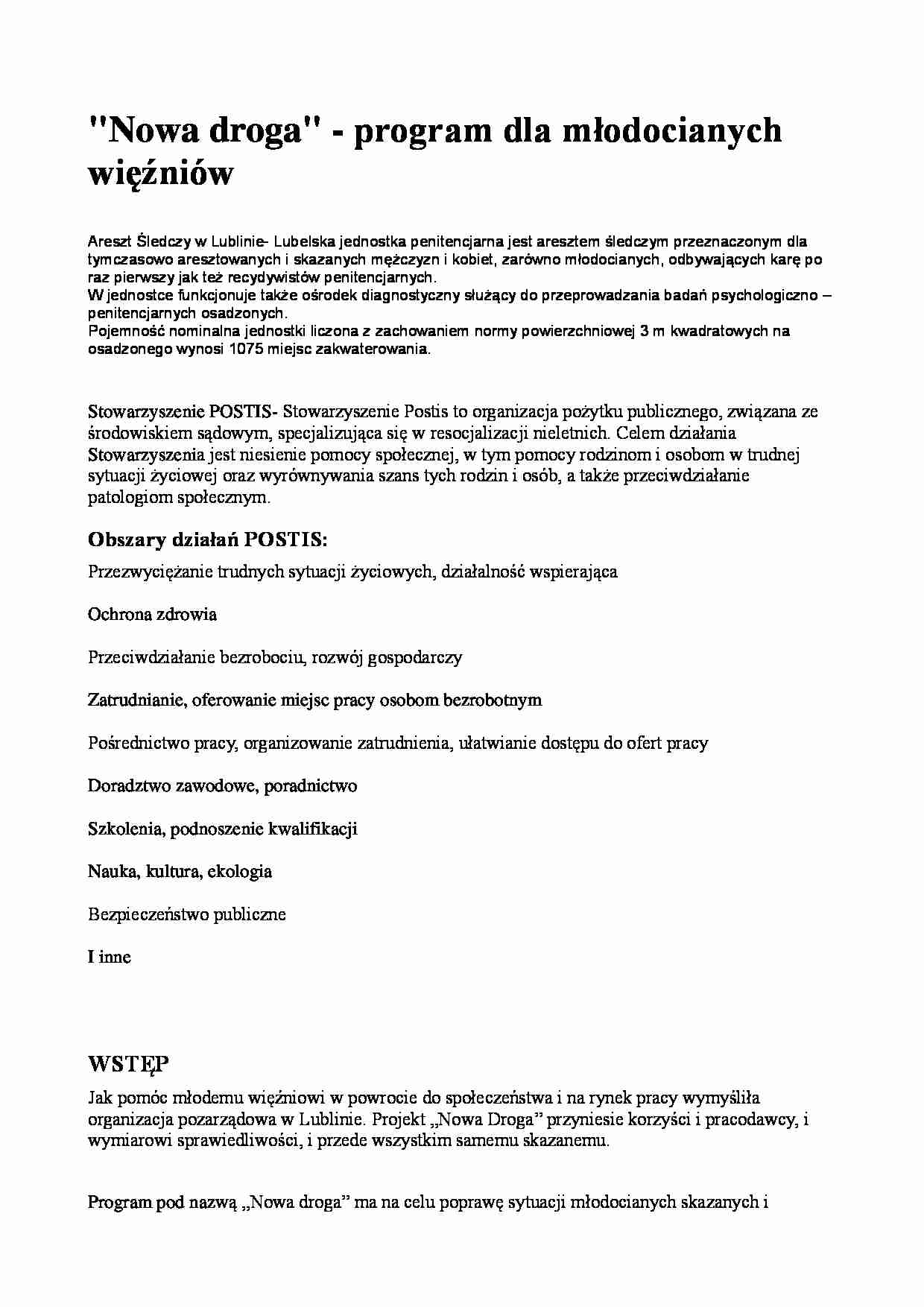 Nowa droga - program dla młodocianych więźniów - strona 1