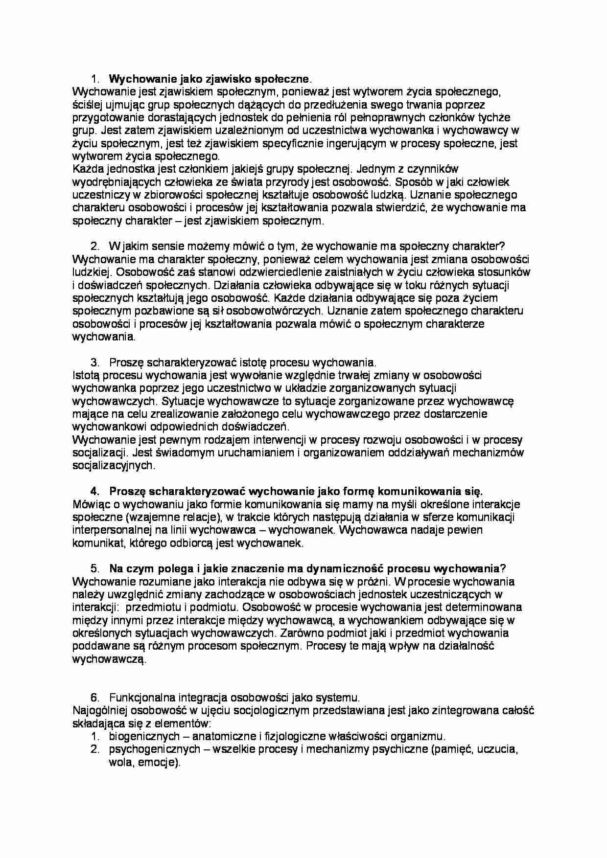 Pytania i odpowiedzi na egzamin - Wychowanie - strona 1