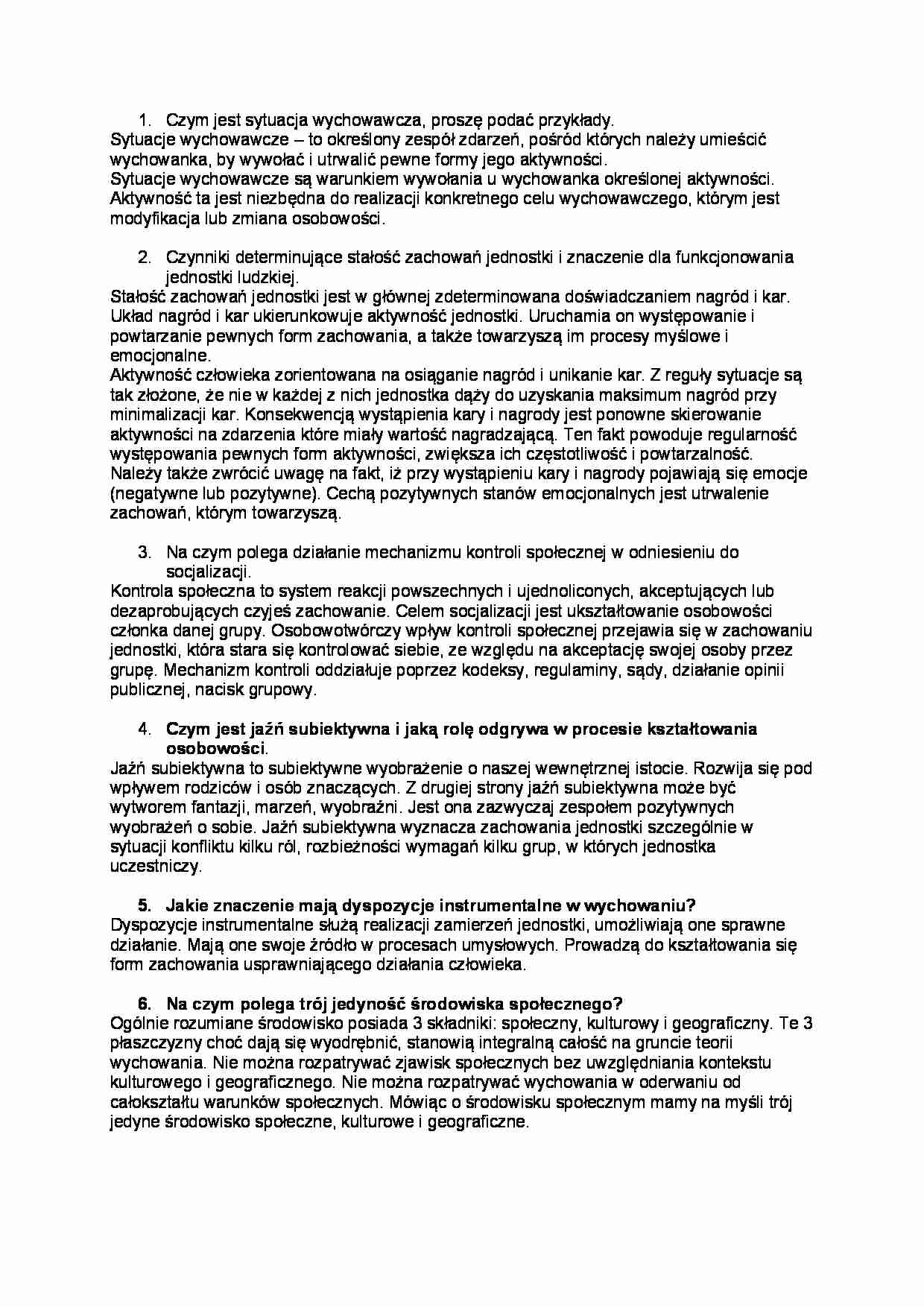 Pytania i odpowiedzi na egzamin - sytuacja wychowawcza - strona 1