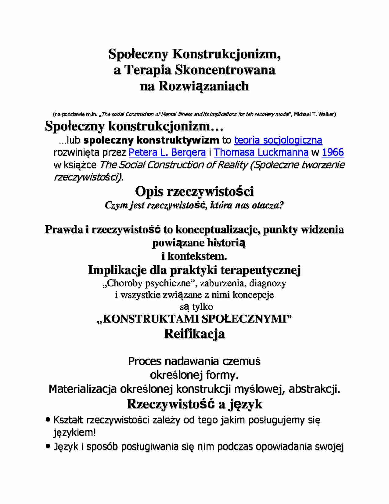 Konstrukcjonizm społeczny a terapia skoncentrowana na rozwiązaniach - strona 1