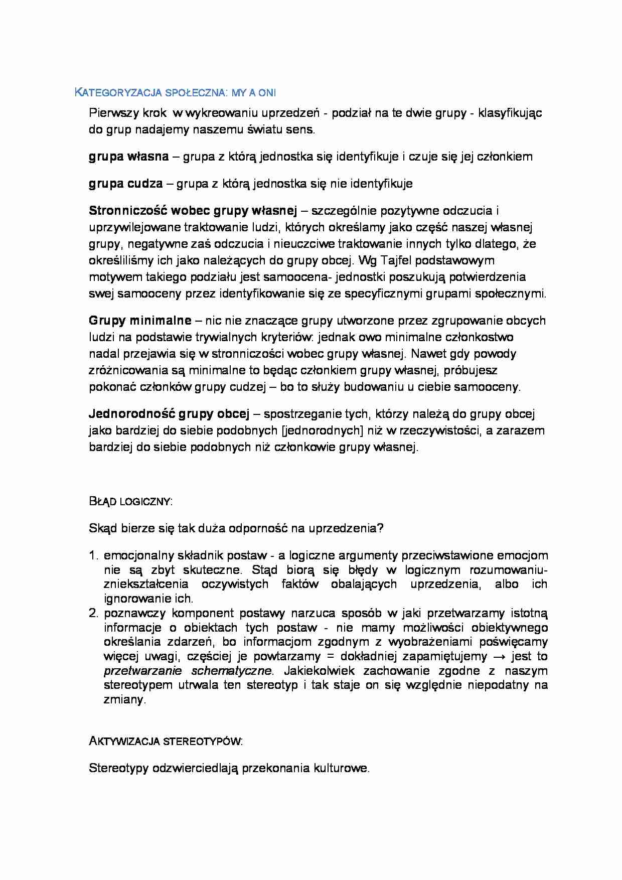 Kategoryzacja społeczna - my a oni - strona 1