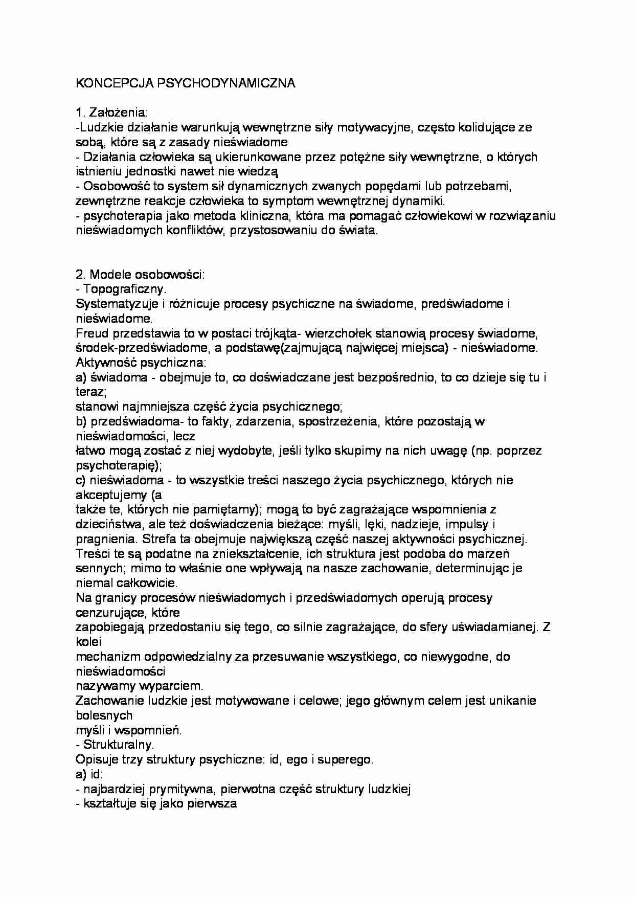 Koncepcja psychodynamiczna - założenia - strona 1