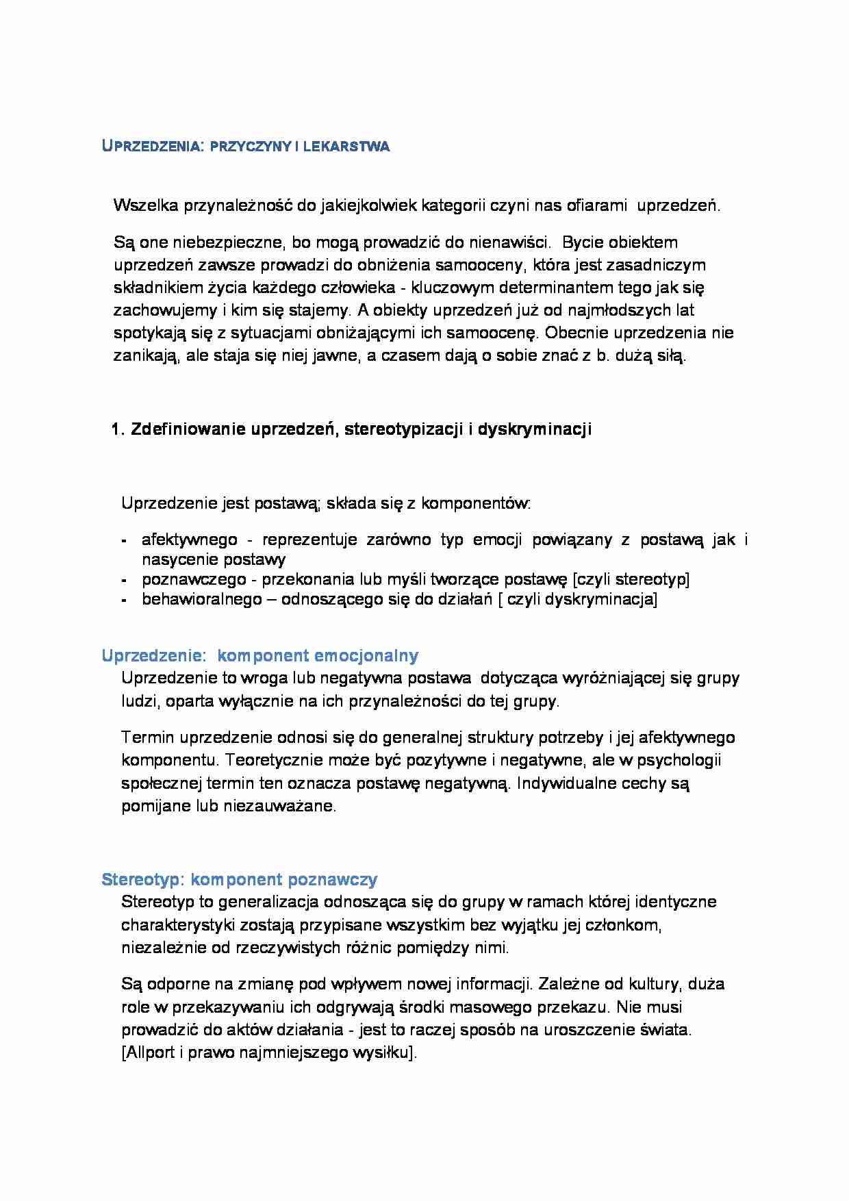 Uprzedzenia - przyczyny i lekarstwa - strona 1