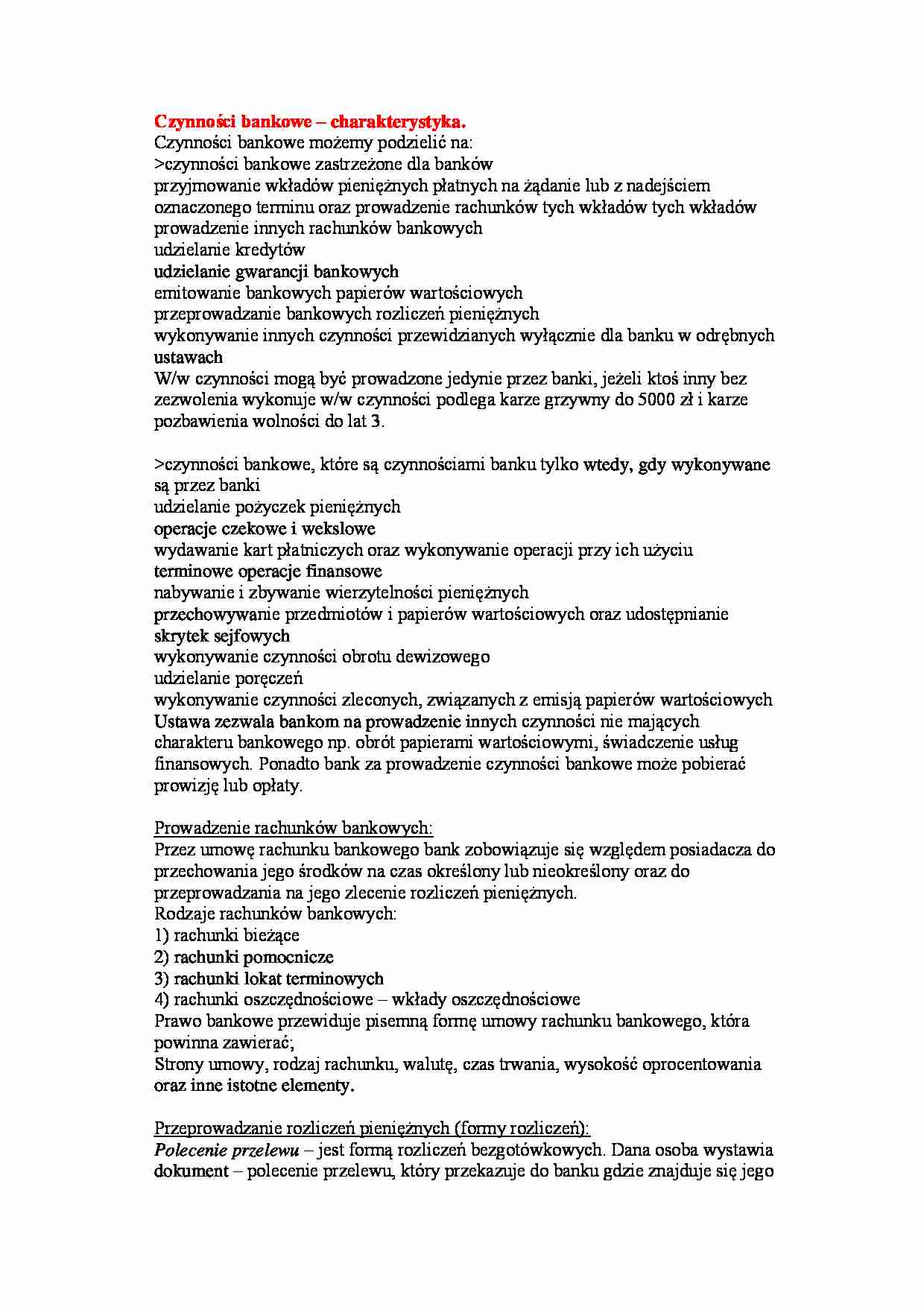 Czynności bankowe - charakterystyka - strona 1