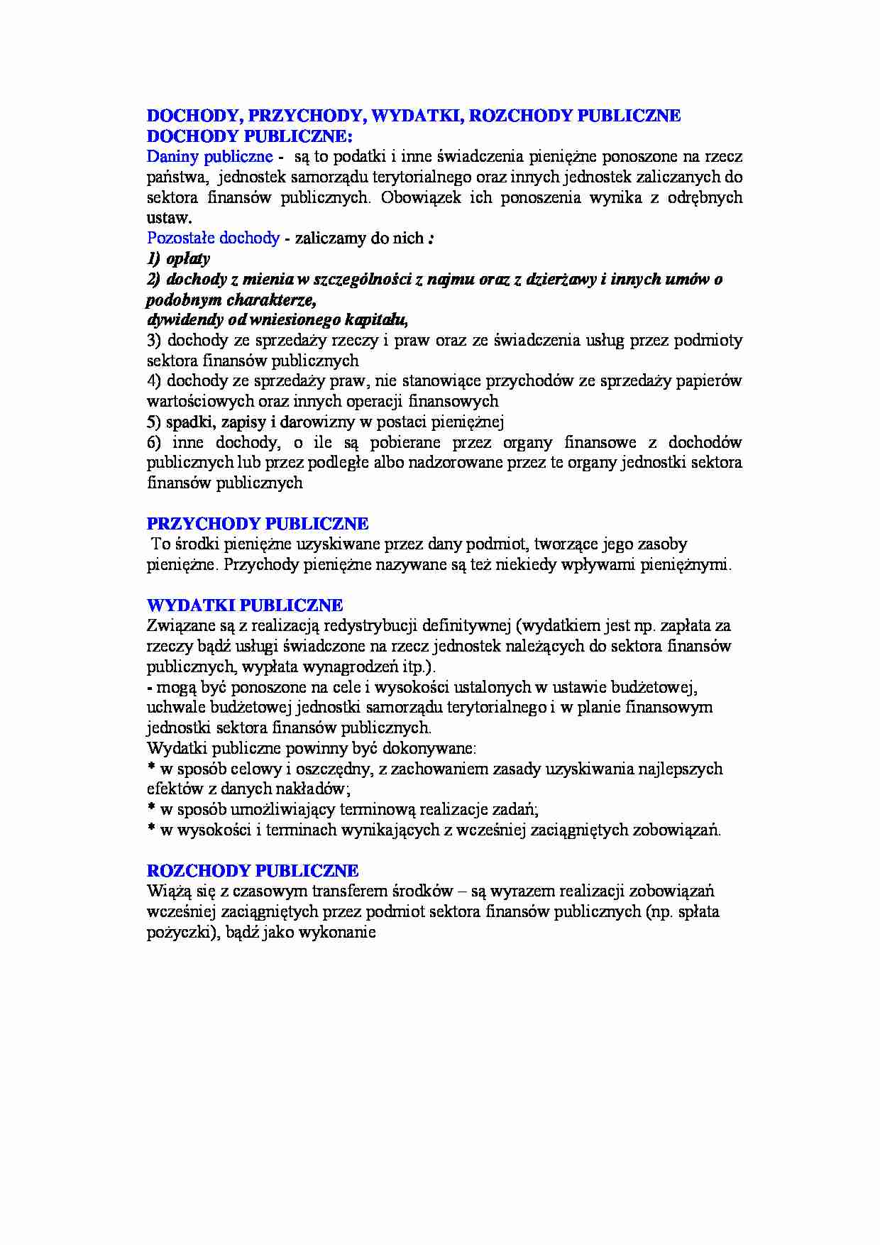 Dochody, przychody, wydatki, rozchody publiczne - strona 1