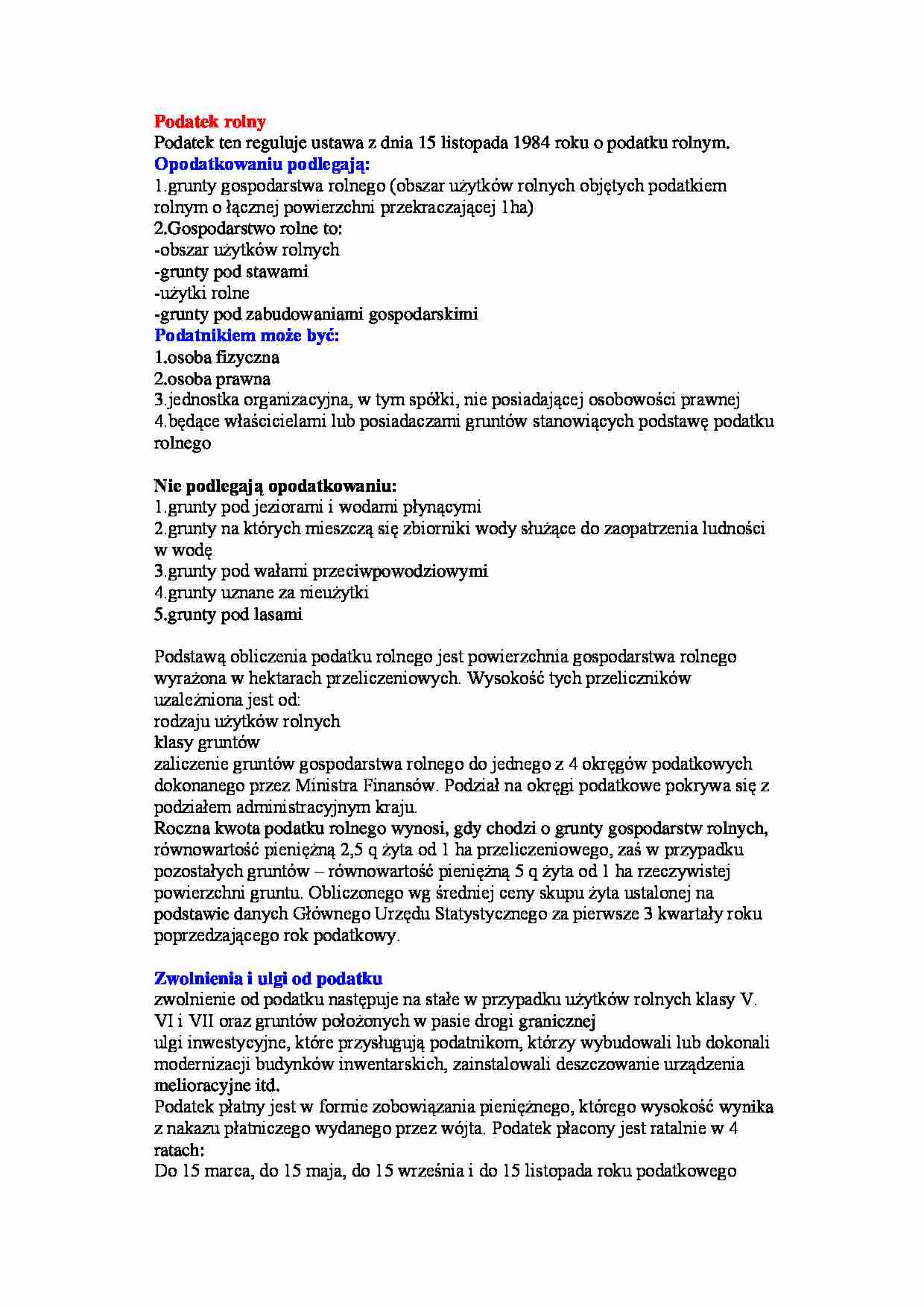 Podatek rolny - opracowanie - strona 1