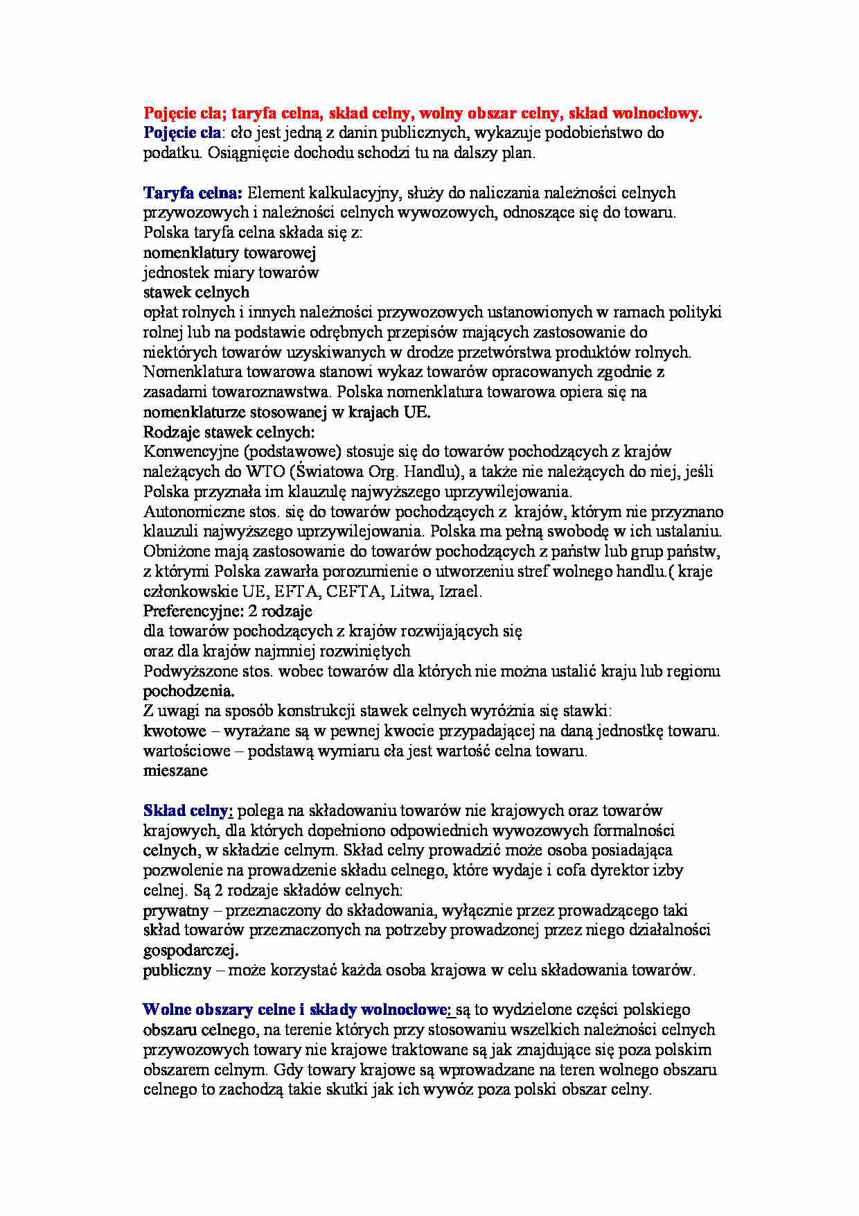 Taryfa celna, skład celny, wolny obszar celny, skład wolnocłowy - strona 1