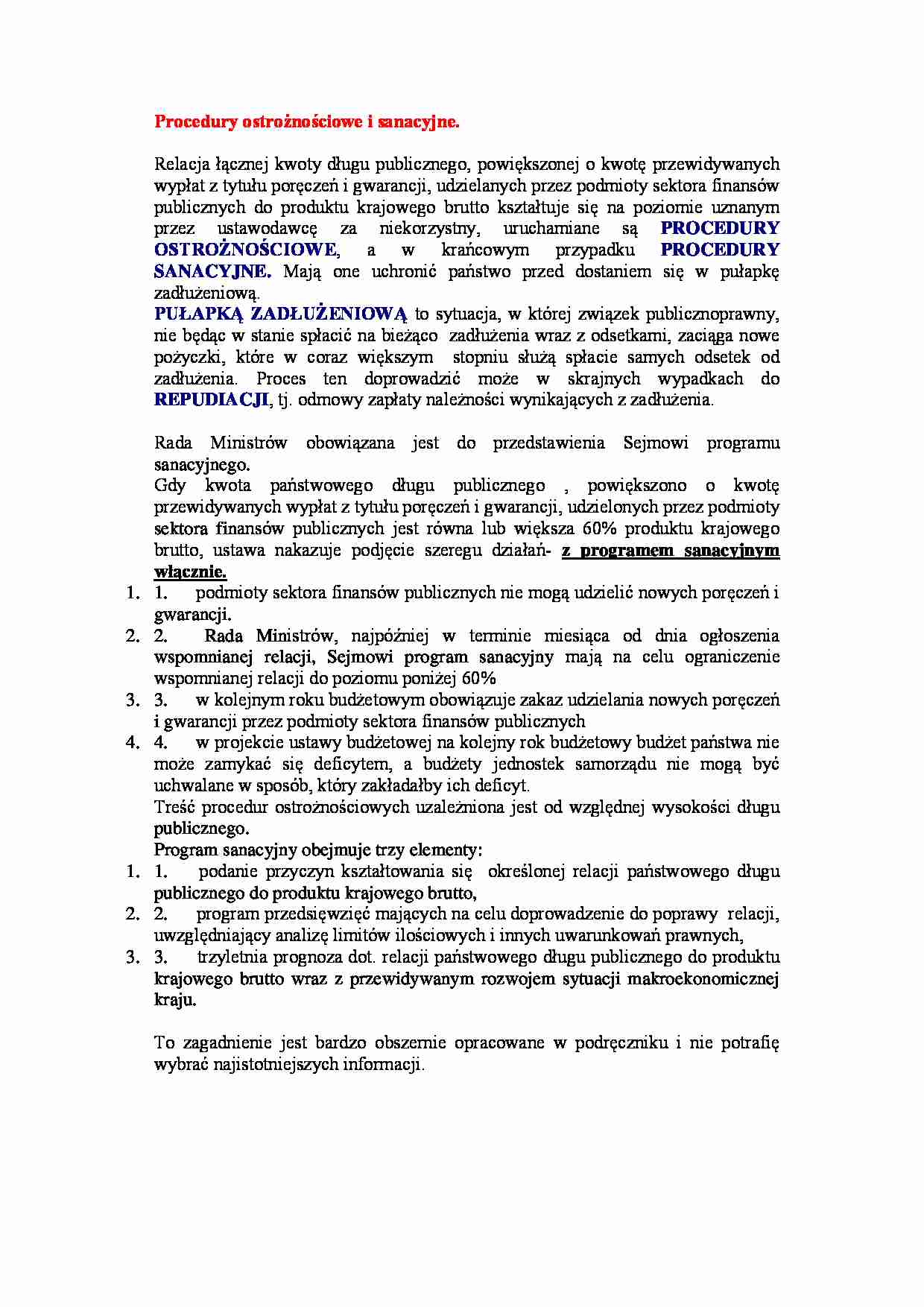 Procedury ostrożnościowe i sanacyjne - strona 1