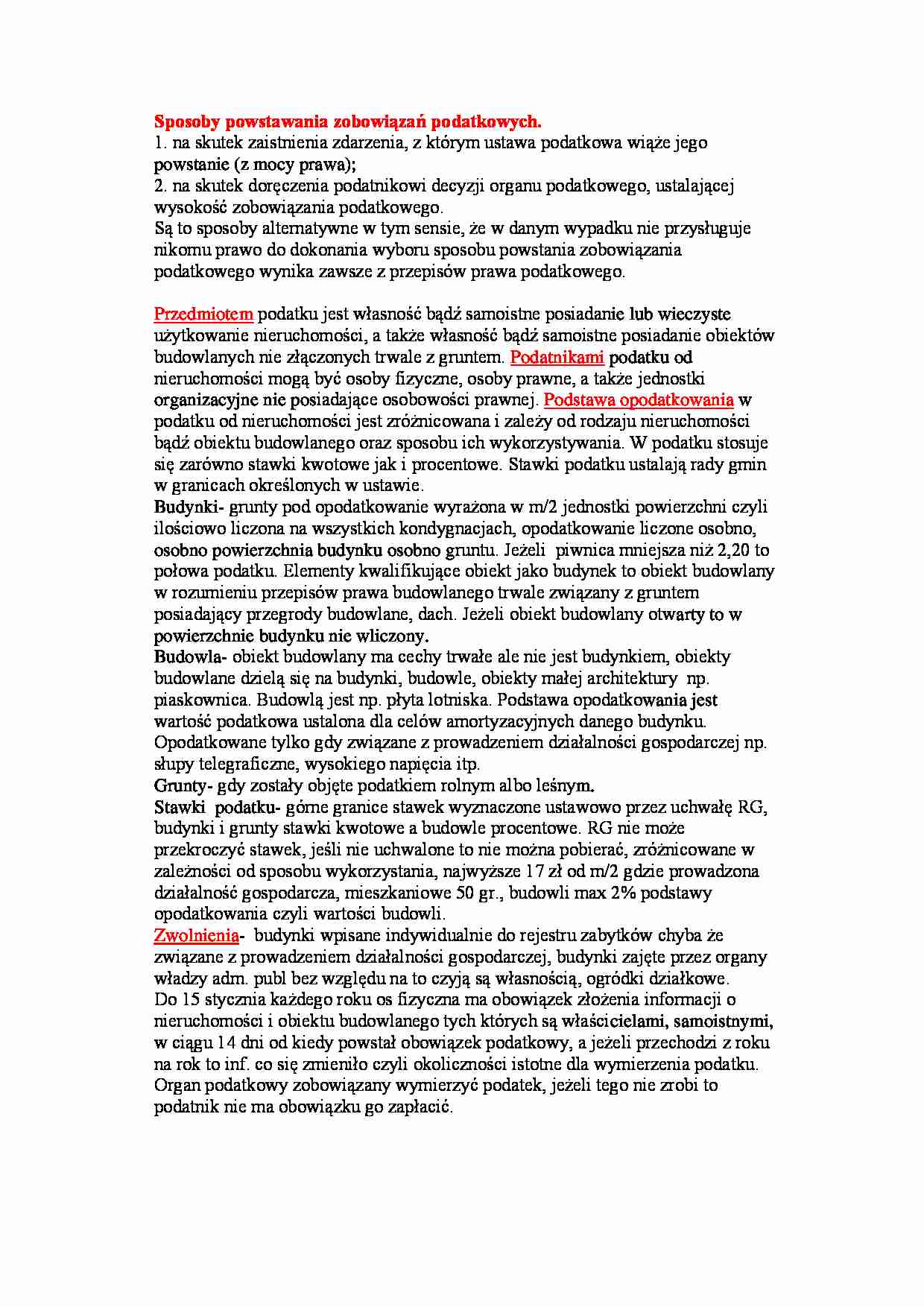 Sposoby powstawania zobowiązań podatkowych - strona 1