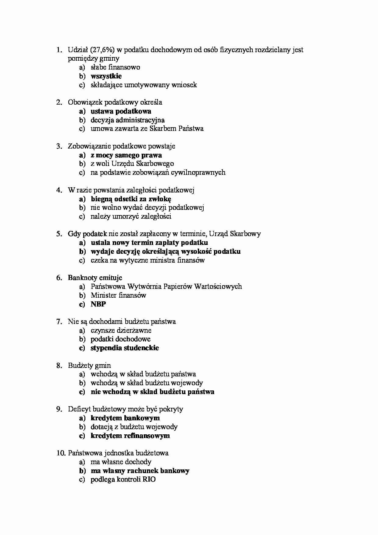 Test z wiedzy o finansach publicznych - strona 1