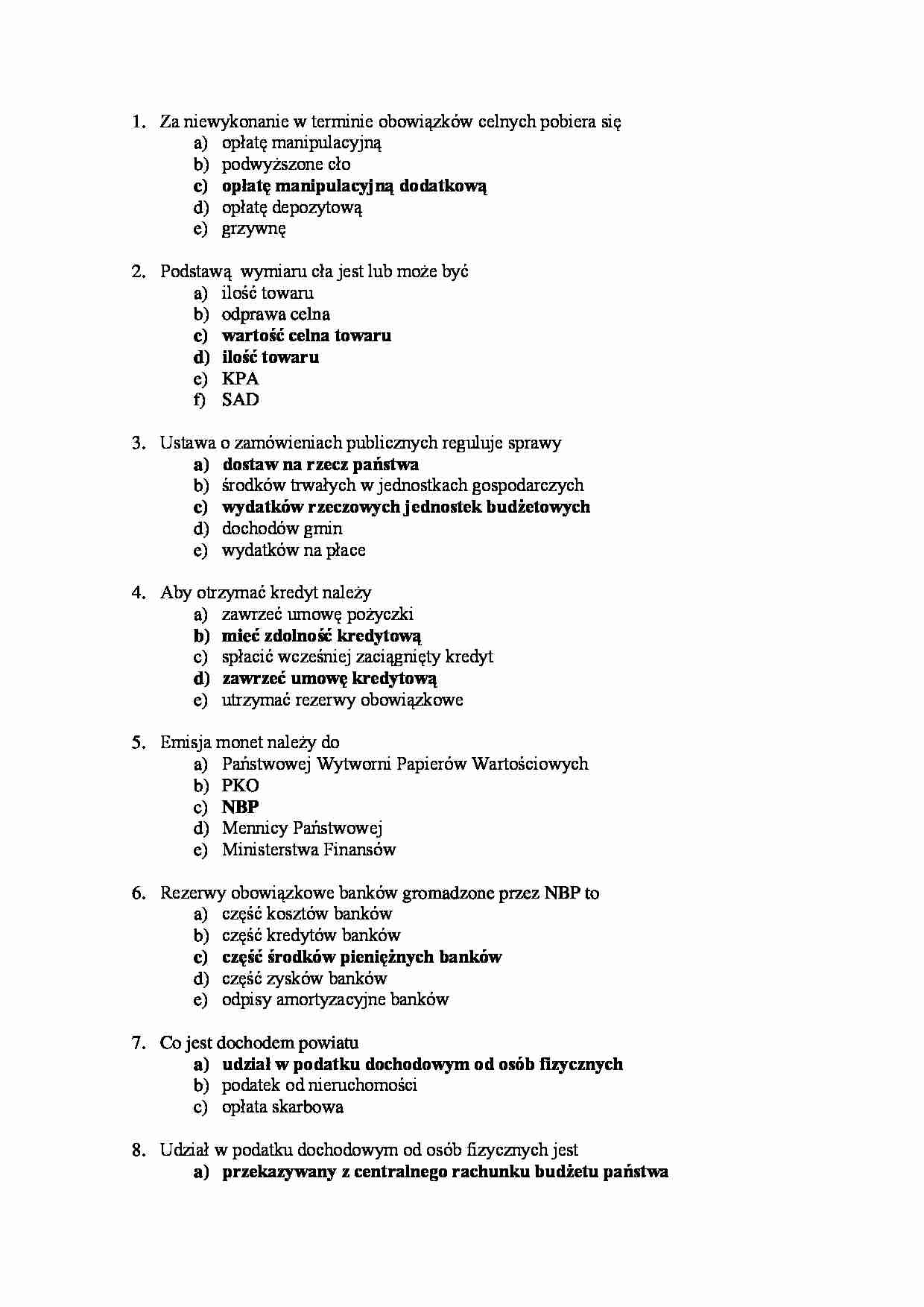 Test z finansów publicznych - strona 1