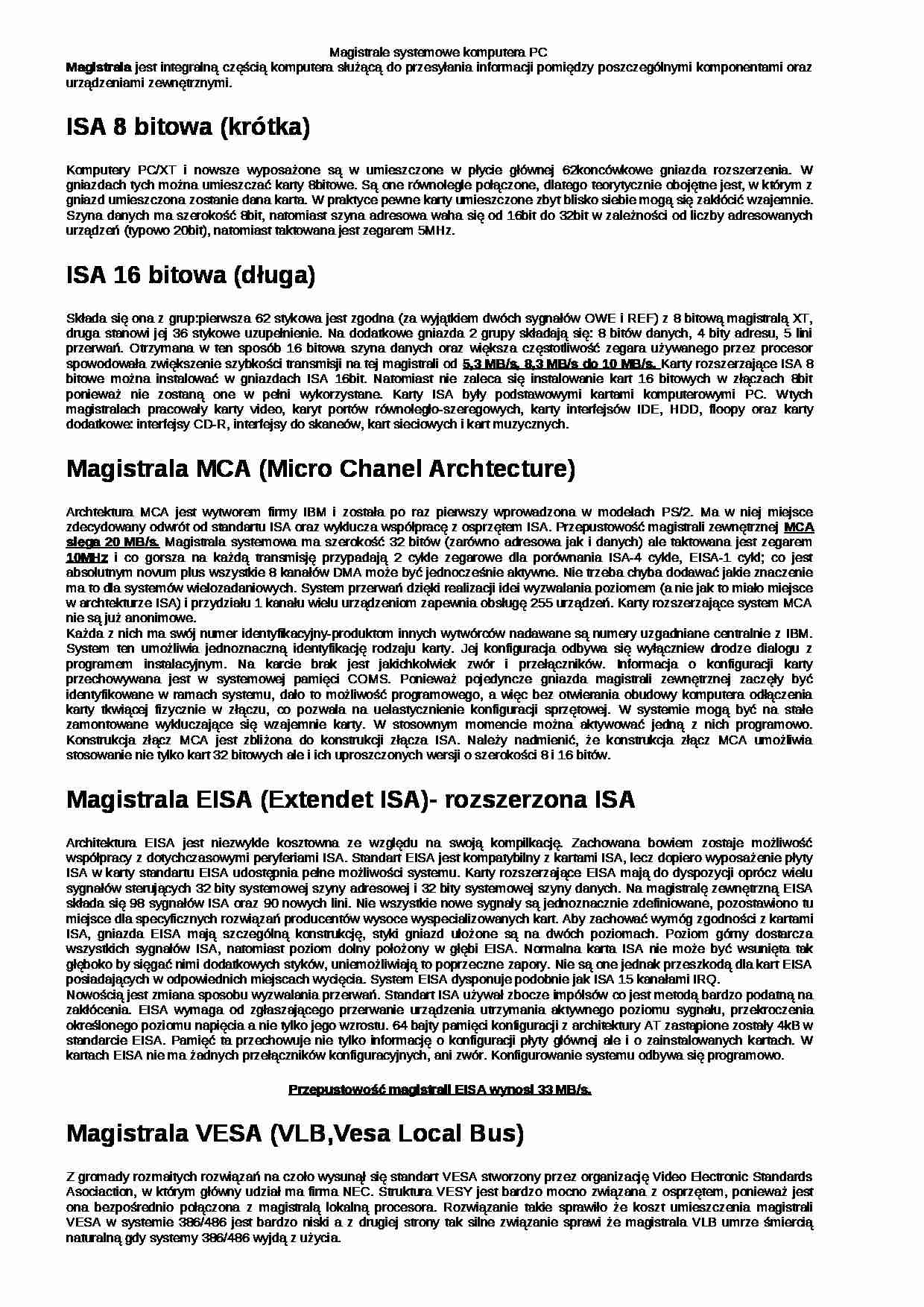 Magistrale systemowe komputera PC - strona 1