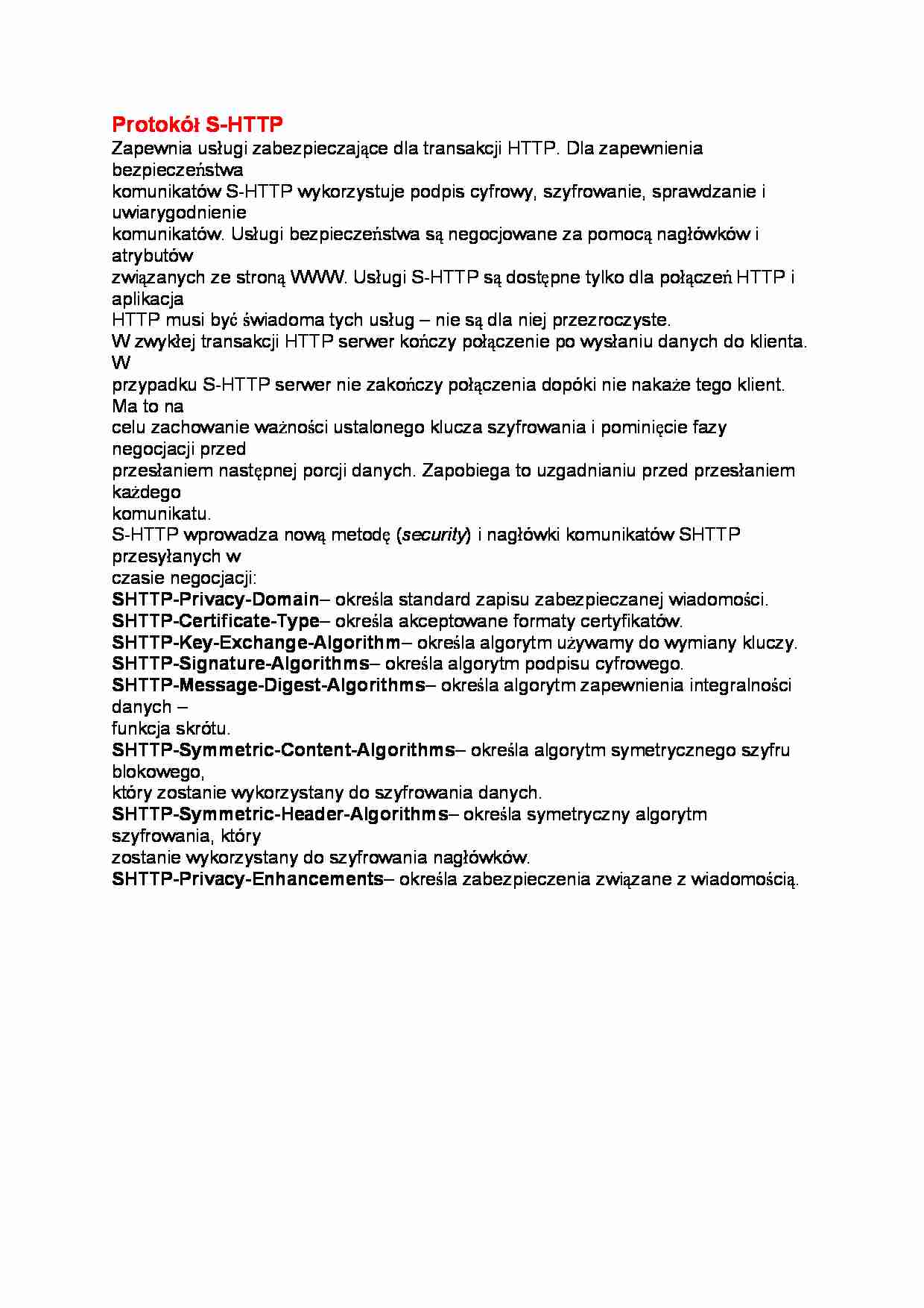 Protokół S-HTTP - strona 1