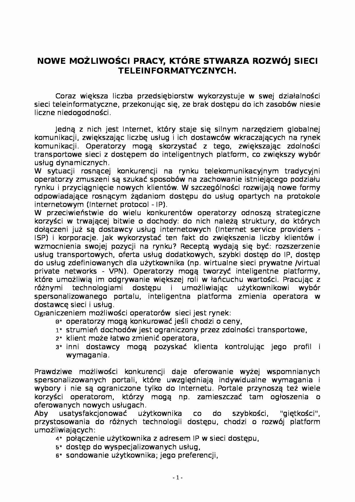 Rozwój sieci teleinformatycznych - strona 1