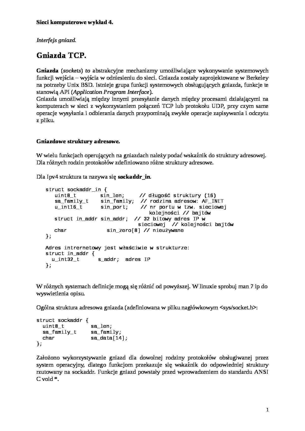 Sieci komputerowe - wykład 4 - strona 1