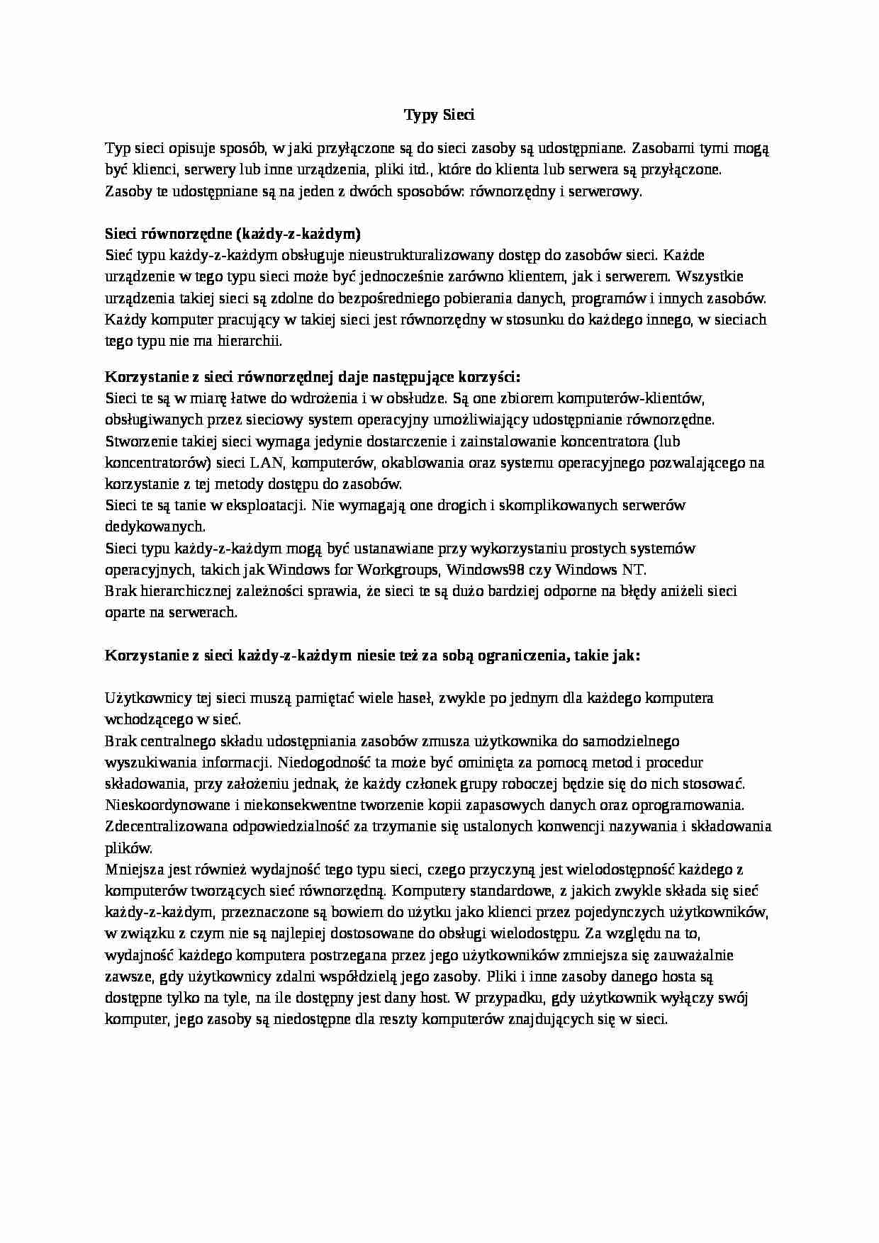 Sieci równorzedne i serwerowe - strona 1