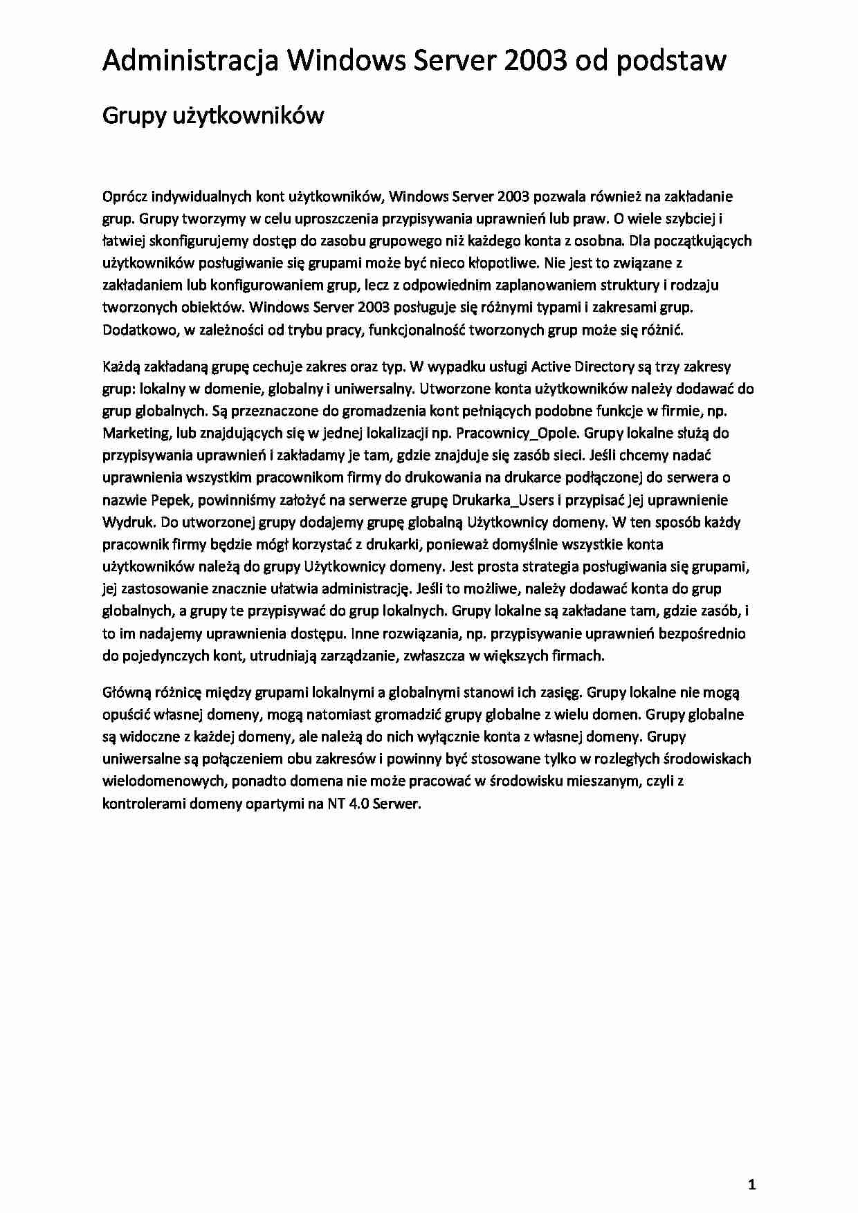 Skrypt: Administracja Windows Server 2003 od podstaw - strona 1