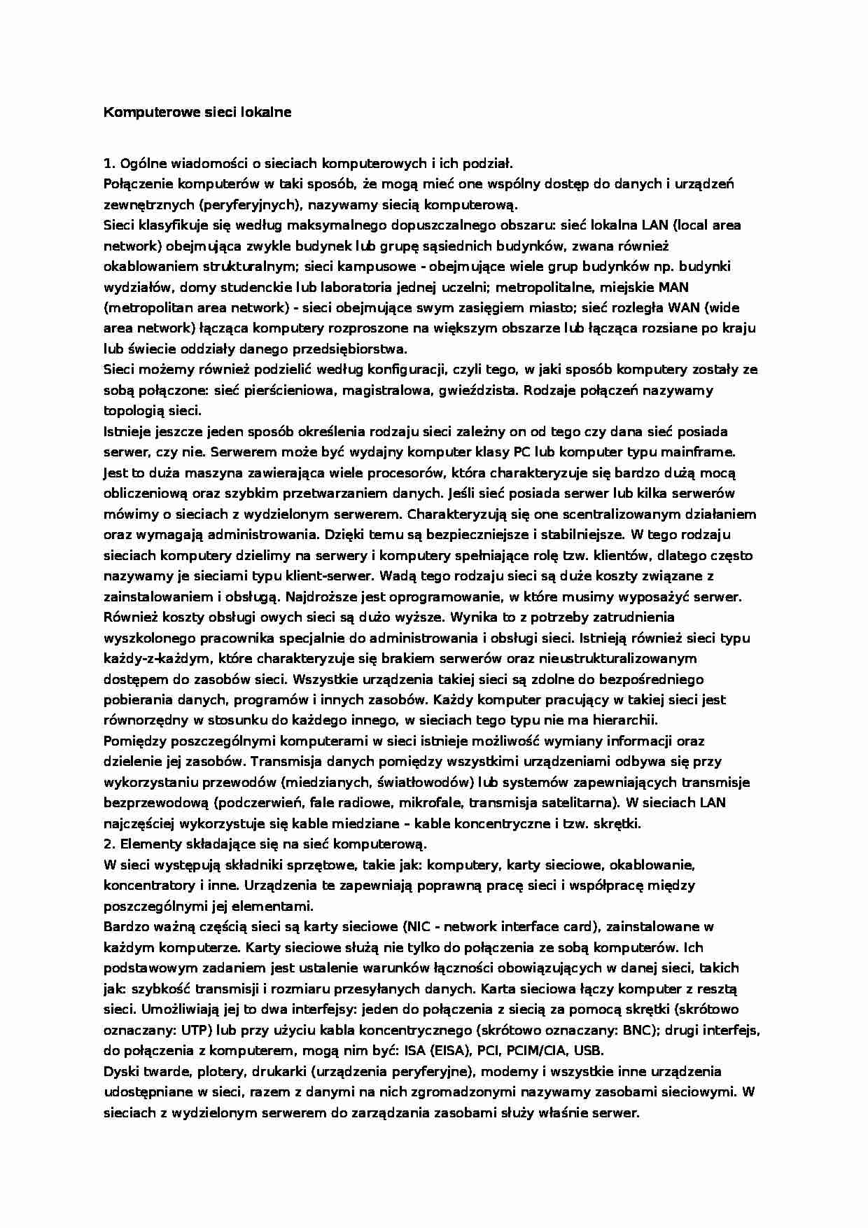 Skrypt: Komputerowe sieci lokalne - strona 1