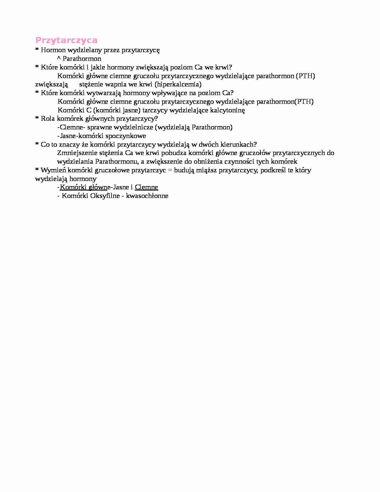 Przytarczyca - budowa i wydzielane hormony - strona 1