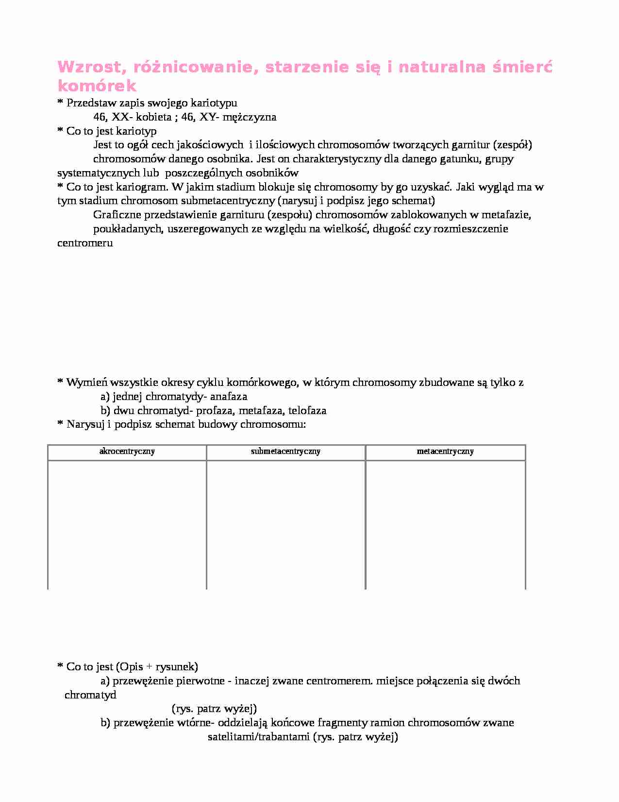 Specyfika i cykl życiowy komórki - strona 1