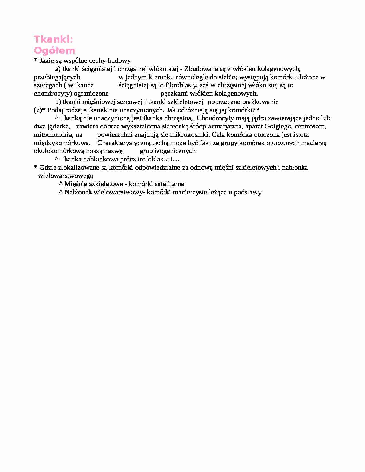 Rodzaje tkanek w organizmie - strona 1