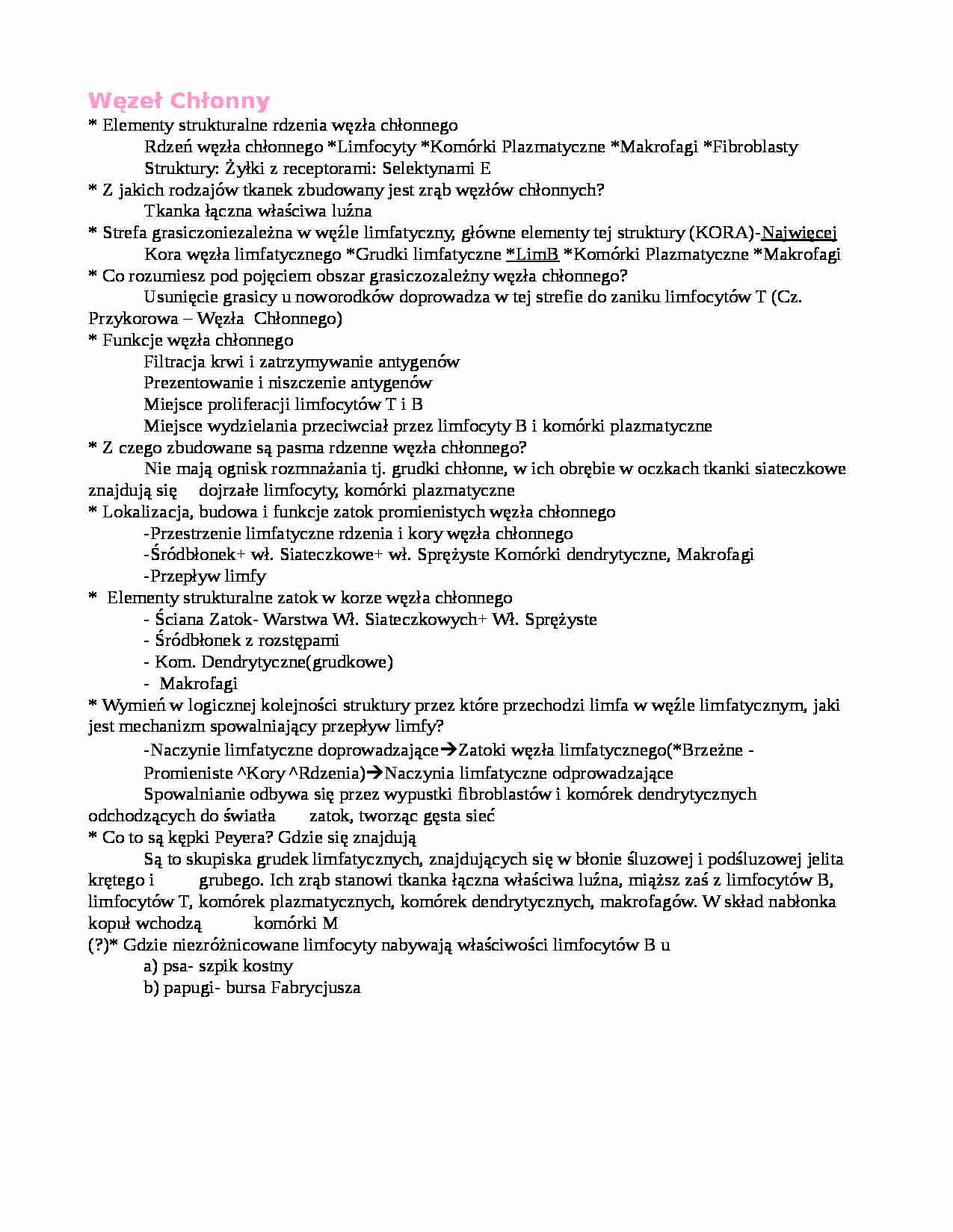 Węzeł chłonny - opis - strona 1