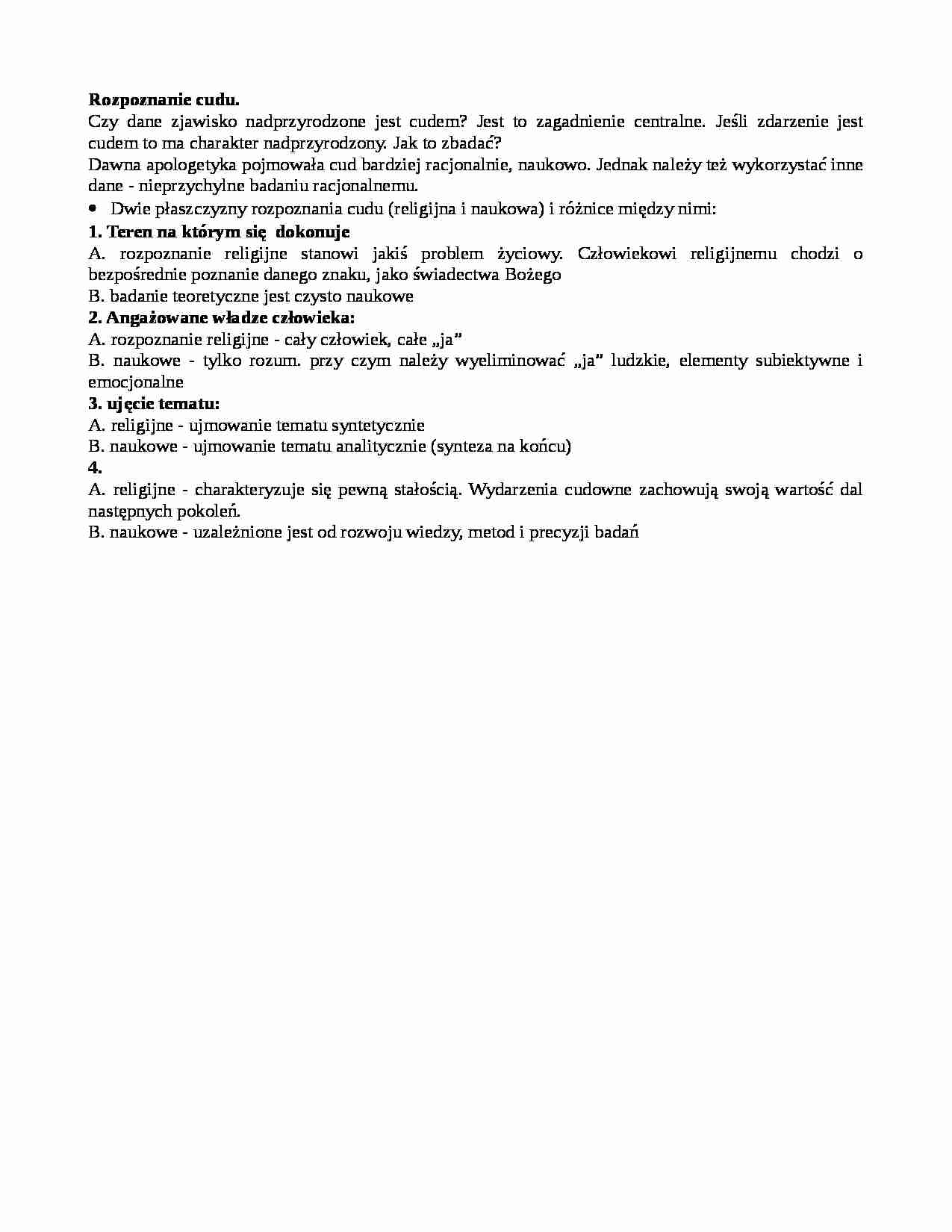 Cud - pojęcie i rozpoznanie cudu - strona 1