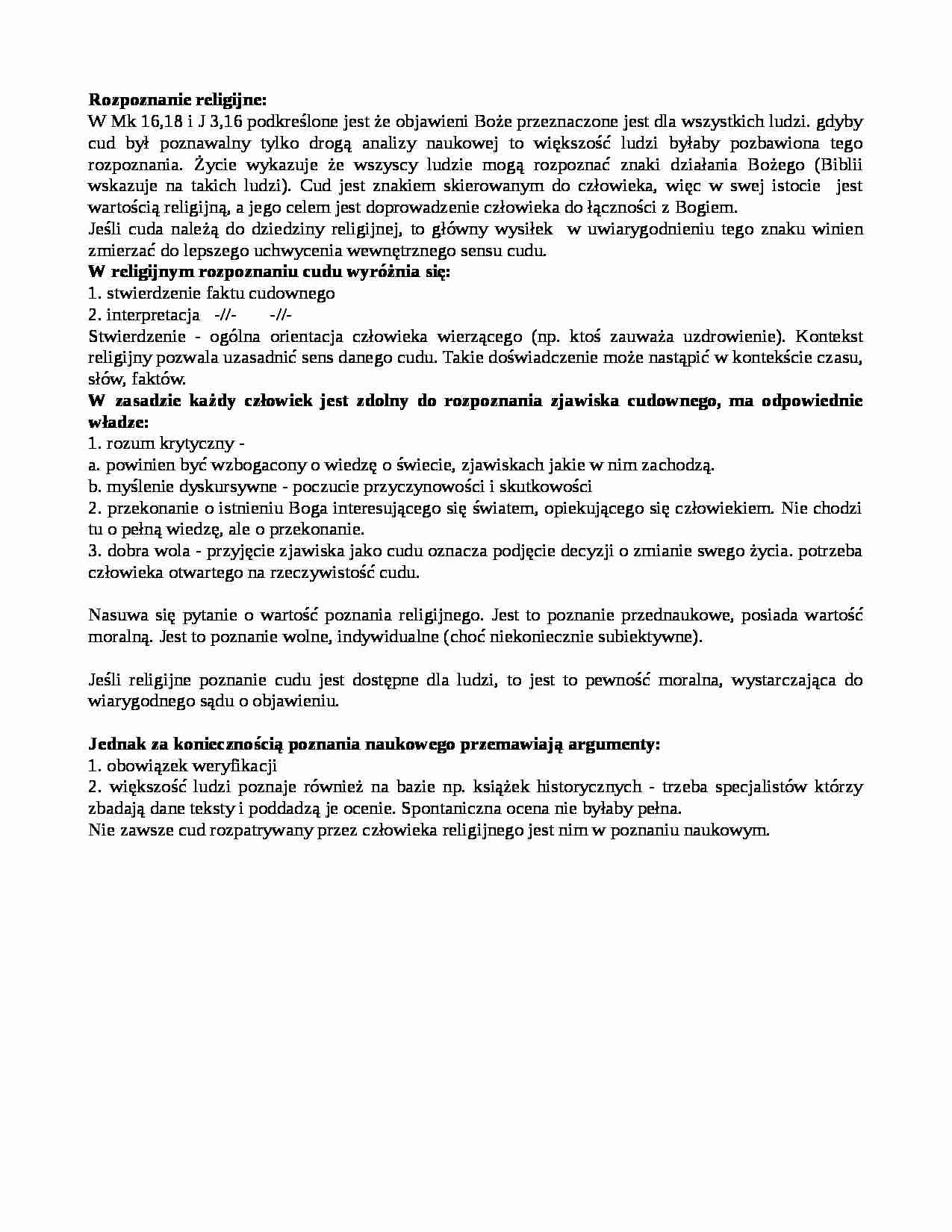 Rozpoznanie religijne cudów - strona 1