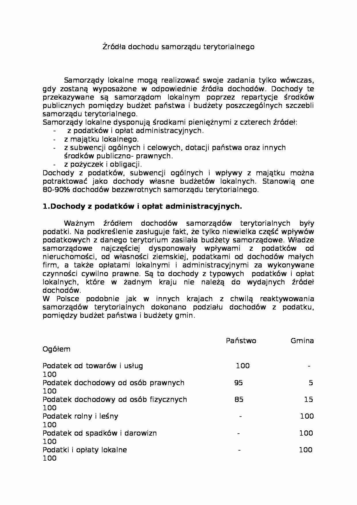 Dochody samorządu terytorialnego - Budżet samorządowy - strona 1