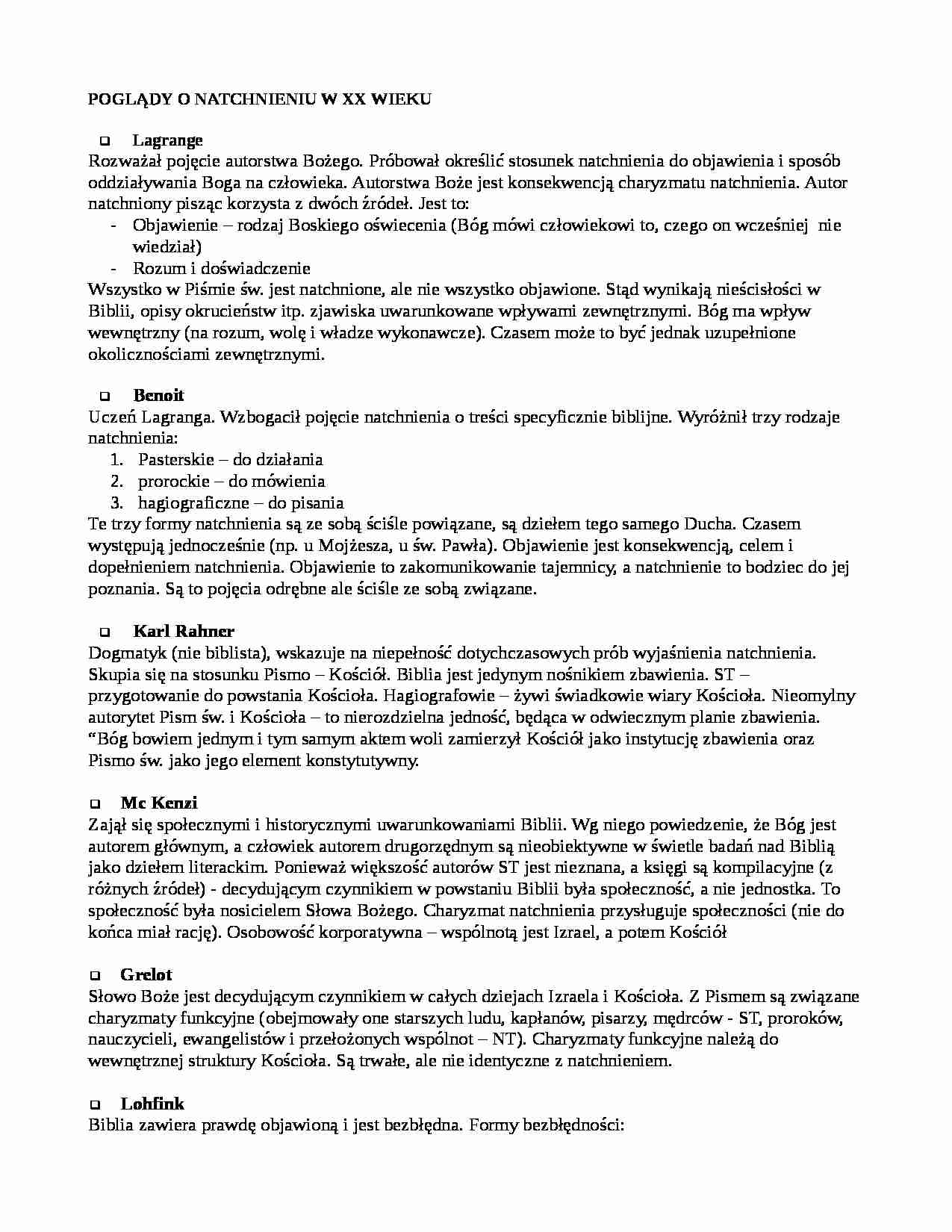 Poglądy o natchnieniu w XX wieku - strona 1