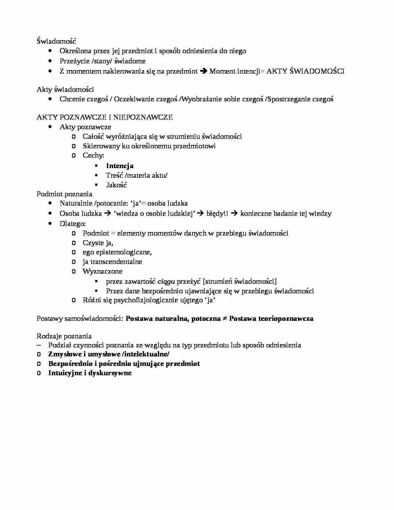 Świadomość - akty poznawcze i niepoznawcze - strona 1