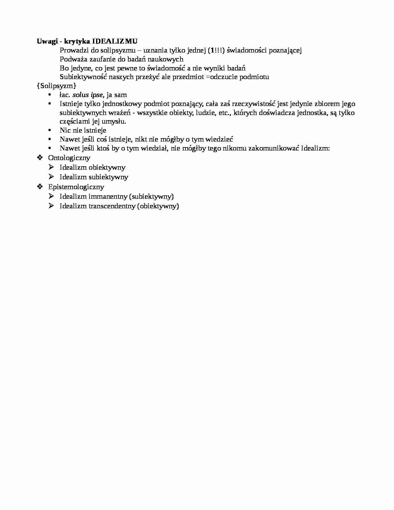 Krytyka pojęcia idealizmu - strona 1