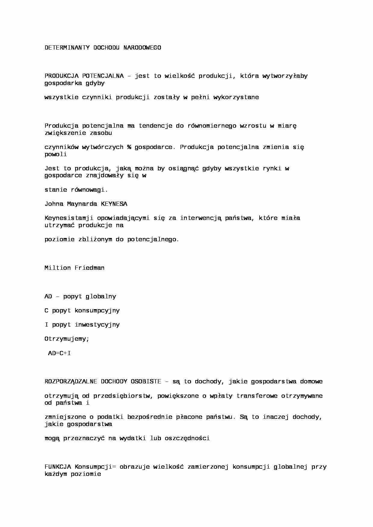Determinanty dochodu narodowego - PRODUKCJA POTENCJALNA - strona 1