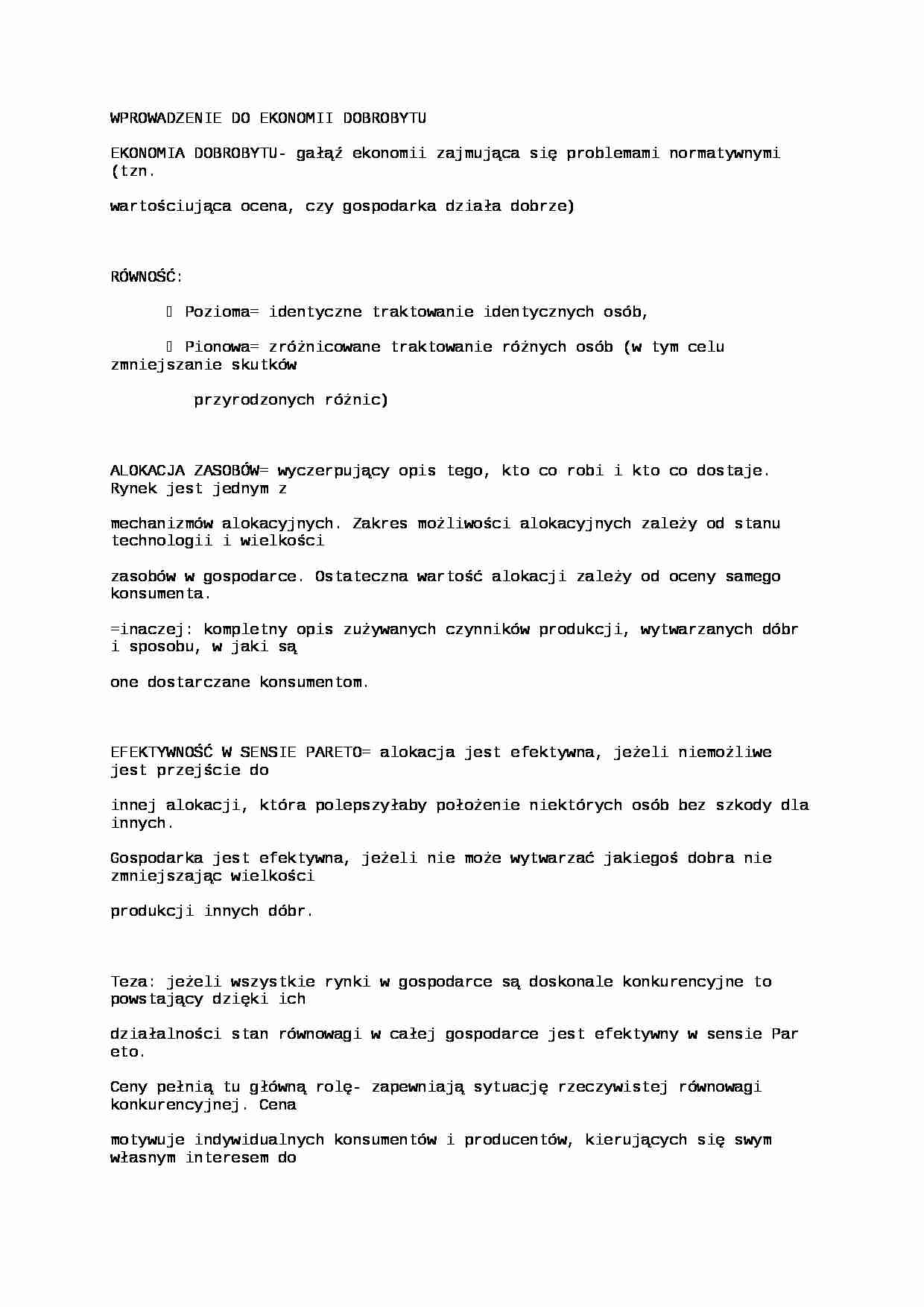 Wprowadzenie do ekonomii dobrobytu - strona 1