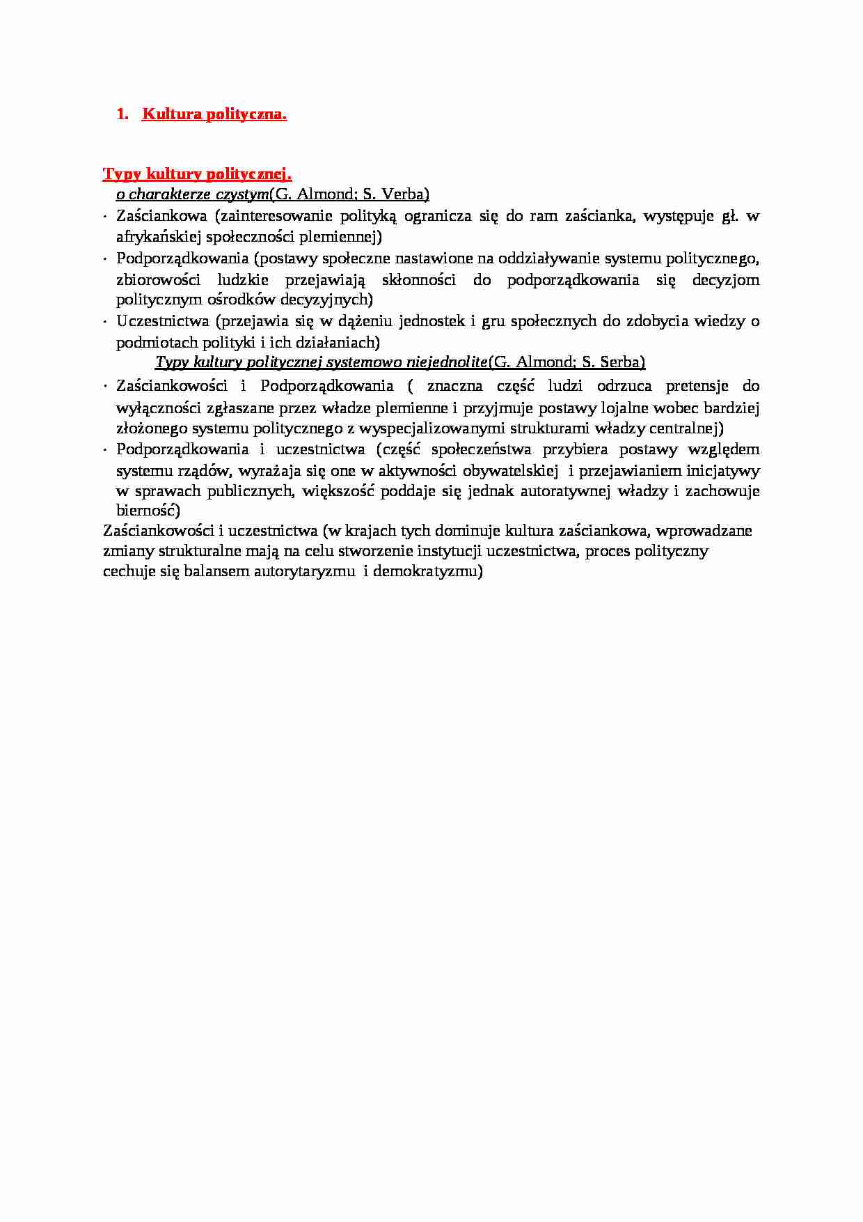 Kultura polityczna, typy kultury politycznej - strona 1