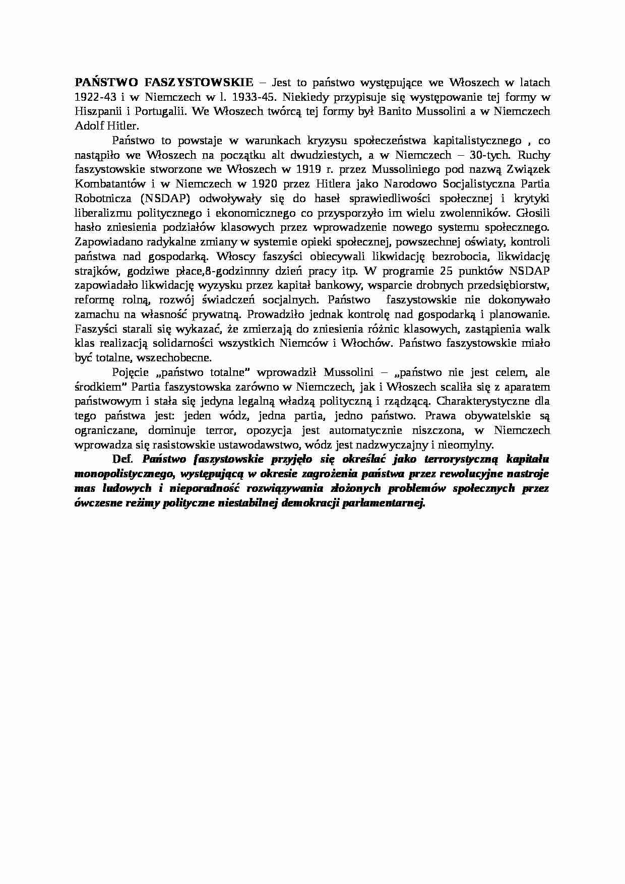 Państwo faszystowskie - definicja - strona 1