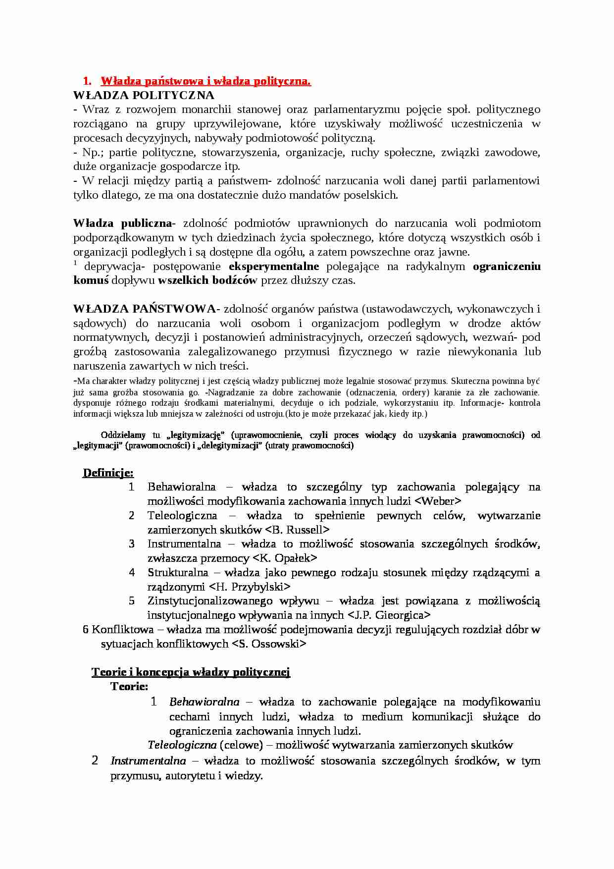 Władza pałstwowa i władza polityczna - strona 1