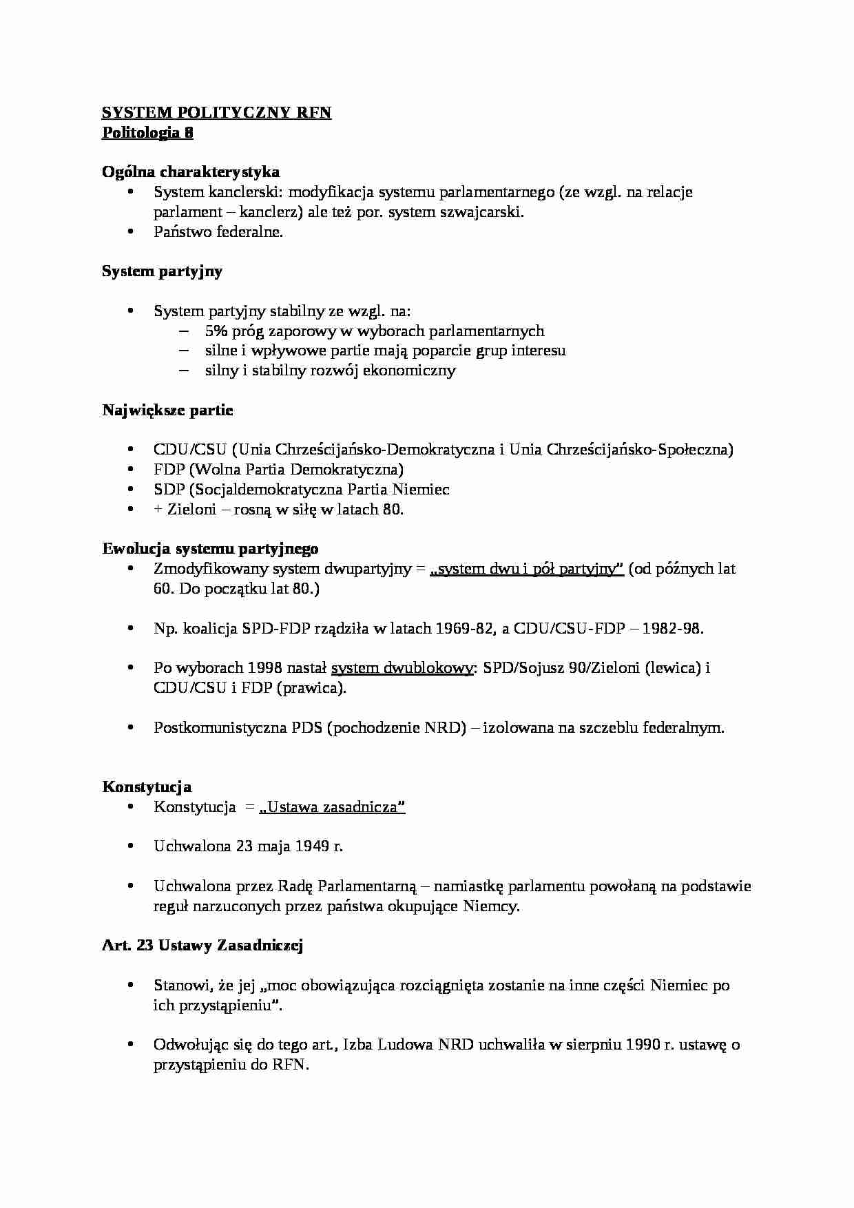 System polityczny Republiki Federalnej Niemiec - strona 1