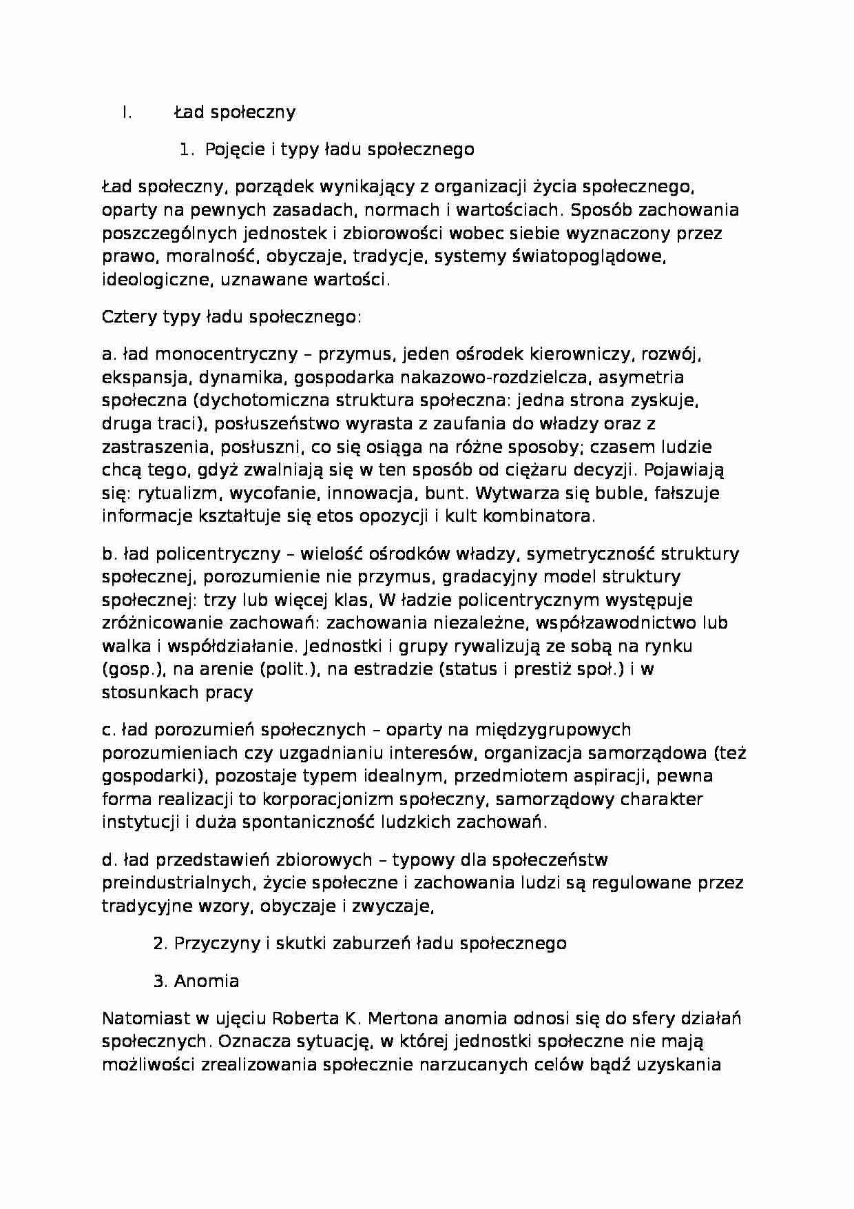 Ład społeczny - pojęcie i typy - strona 1