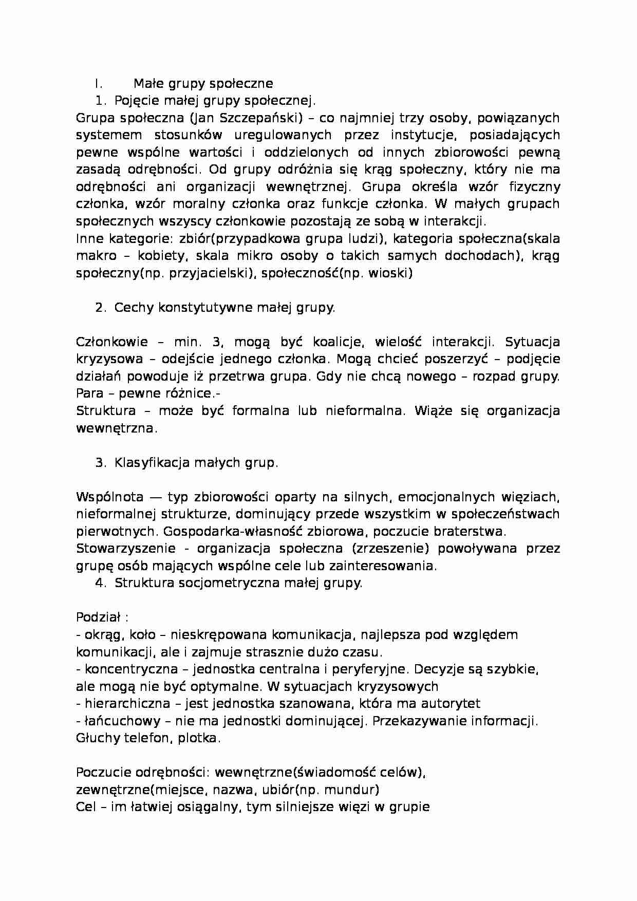 Małe grupy społeczne - Typologia - strona 1